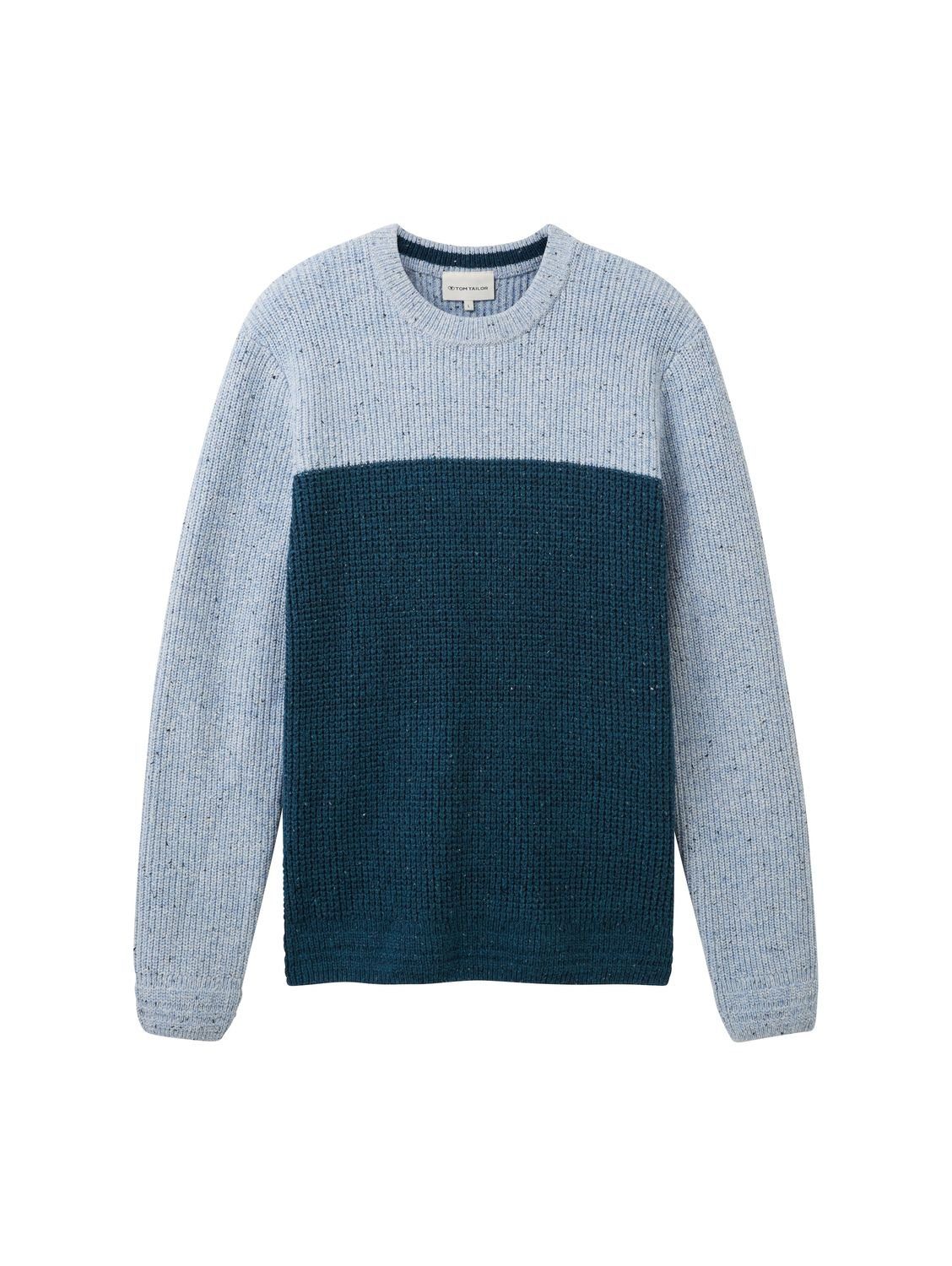 TOM TAILOR Strickpullover NEP STRUCTURED aus Baumwollmix Middle blue neps colorblock 34153