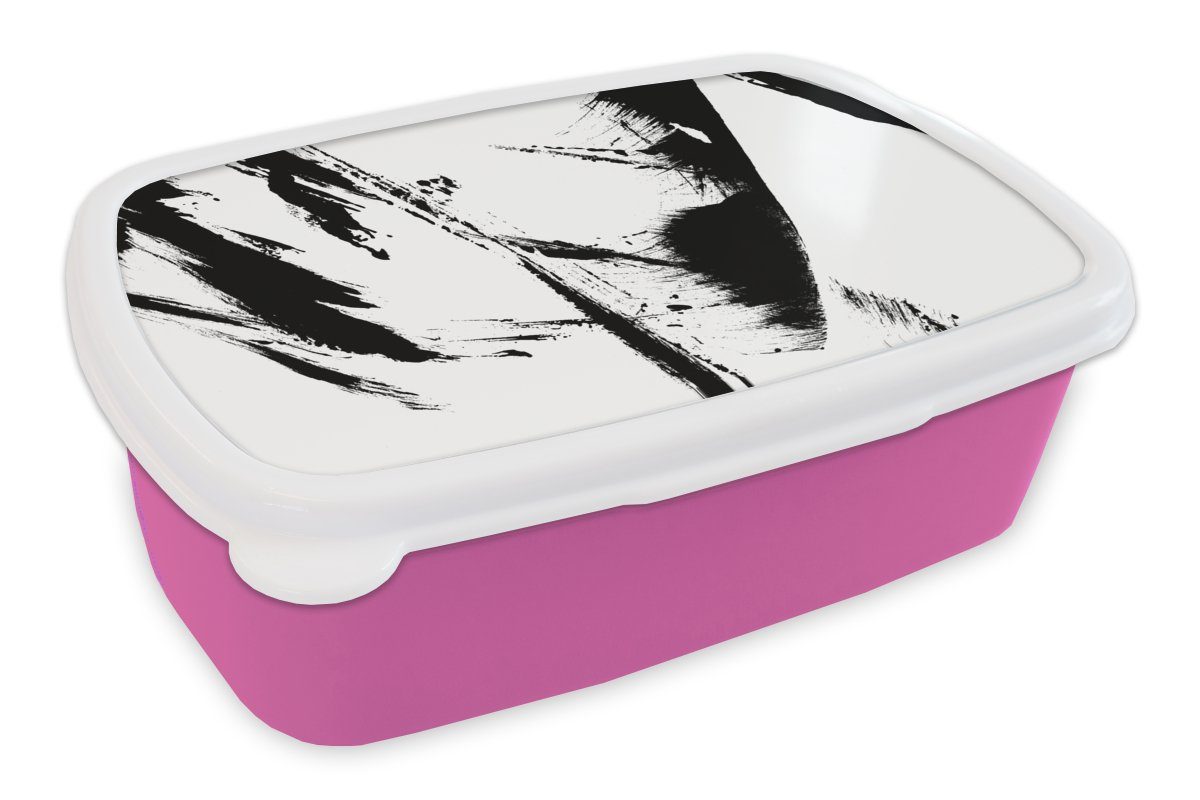 Schwarz Brotbox Mädchen, Kinder, Snackbox, (2-tlg), für Abstrakt, Kunststoff rosa - Farbe Brotdose MuchoWow Kunststoff, Lunchbox Erwachsene, -