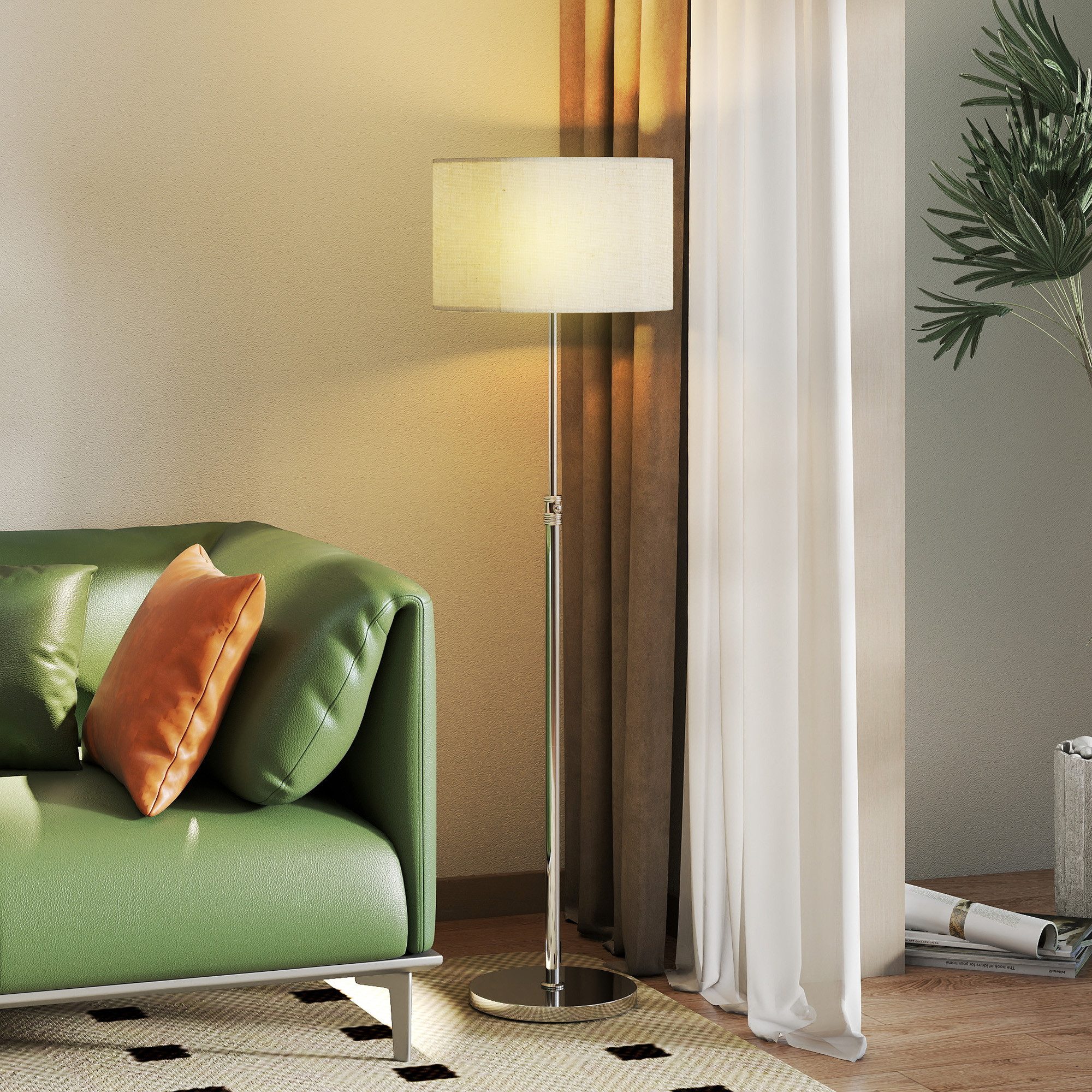 HOMCOM Stehlampe Leinenschirm, Timer, Fernbedienung, Dimmfunktion, LED wechselbar, Neutralweiß, für Wohnzimmer Schlafzimmer, Beige