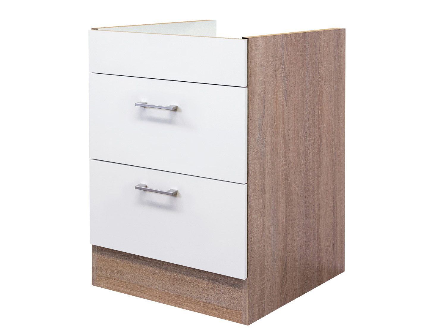 Flex-Well Unterschrank Küchenunterschrank ohne Arbeitsplatte - 60 cm breit - Weiß Sonoma Eich