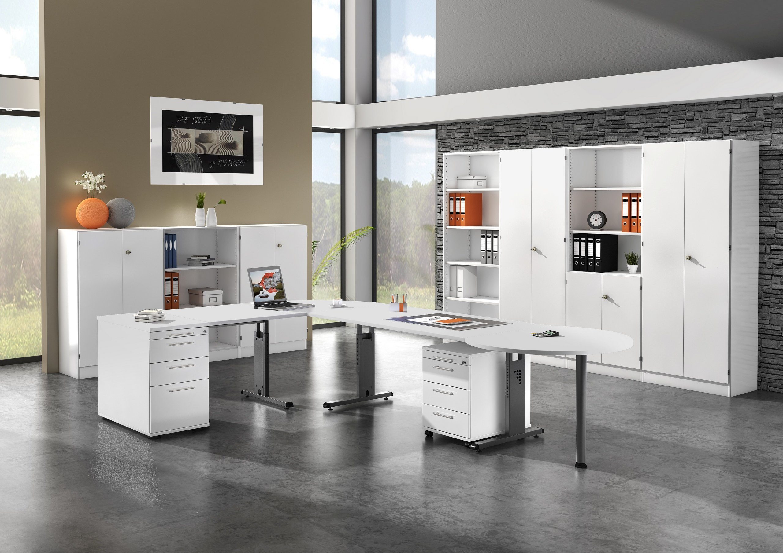 Schreibtisch bümö 180 Silber - Schreibtisch cm x Rechteck: Buche - Dekor: Gestell: Serie-O, 80