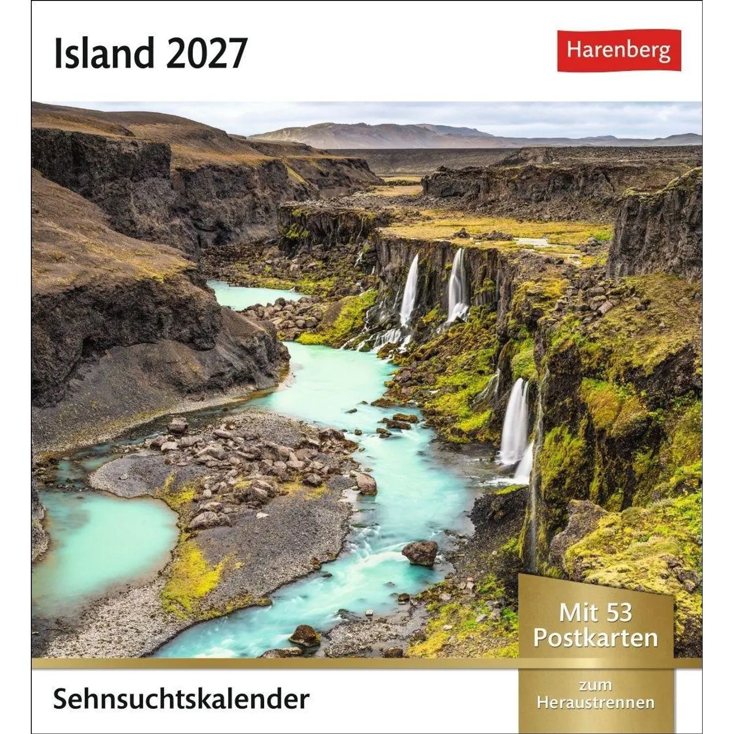 Wandkalender Island Sehnsuchtskalender 2027 - Wochenkalender mit 53 Postkarten