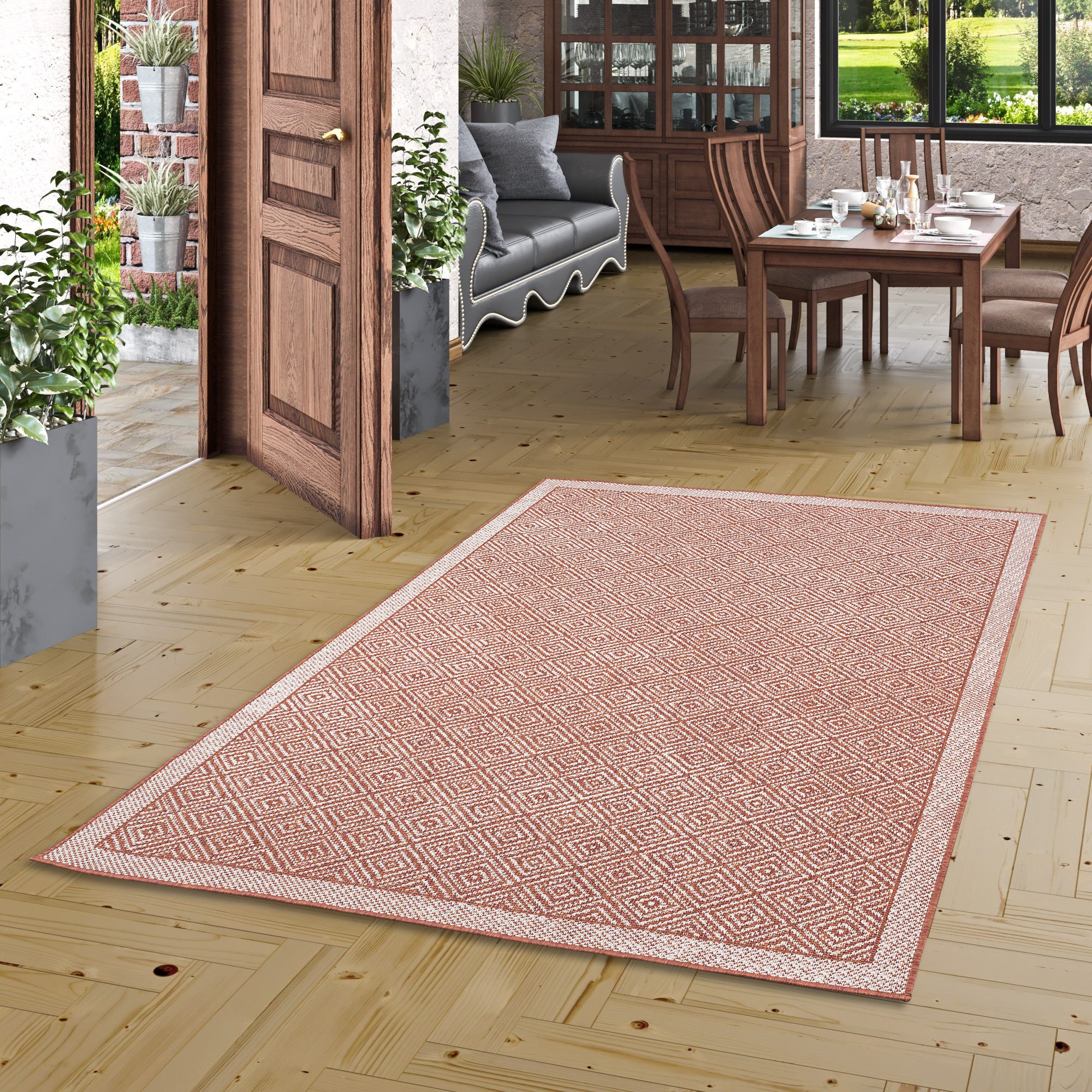 Pergamon Outdoorteppich In & Outdoor Teppich Hampton Meliert, Rechteckig, Höhe: 4 mm