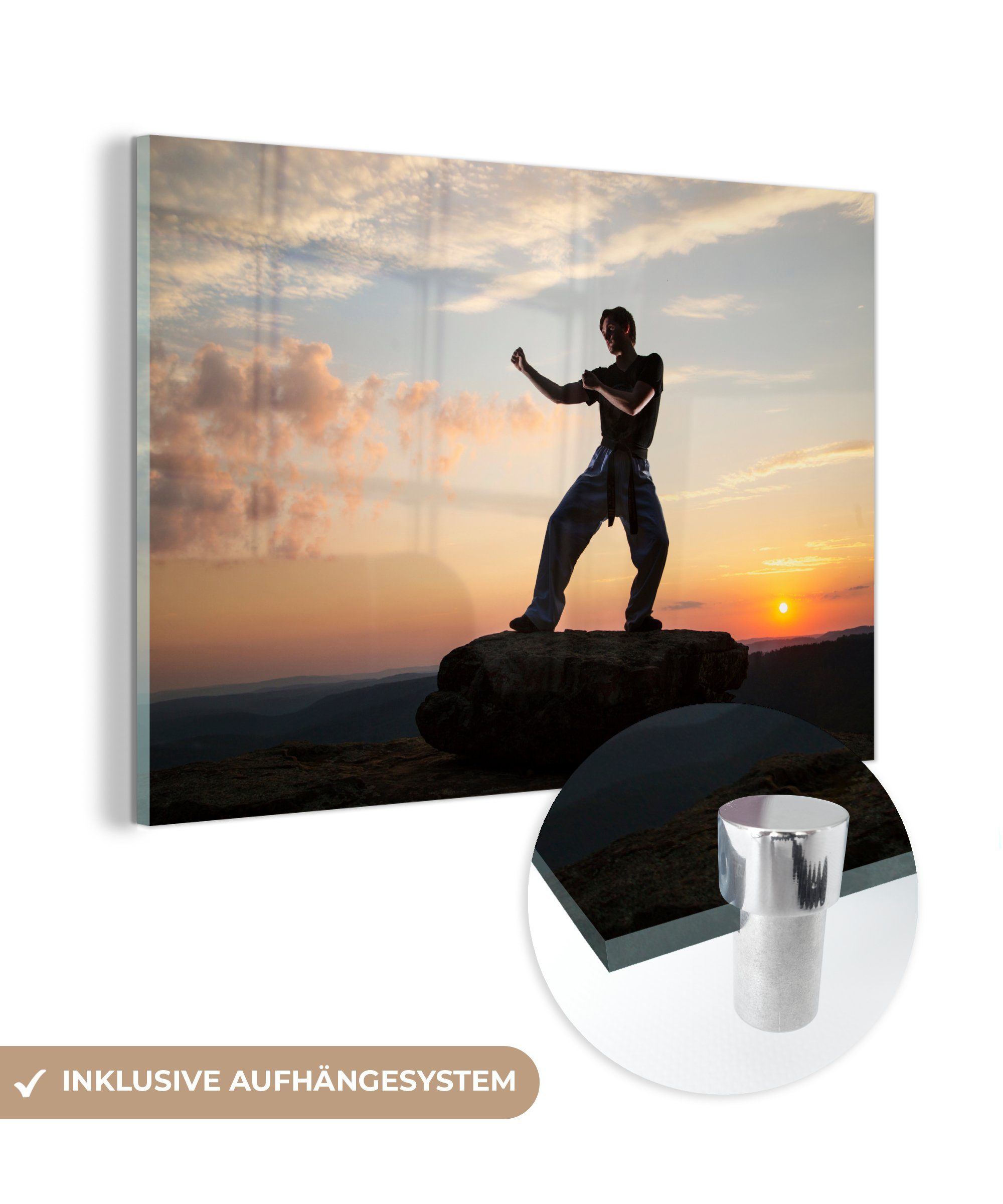 MuchoWow Acrylglasbild Silhouette eines Taekwondo-Kämpfers, (1 St), Acrylglasbilder Wohnzimmer & Schlafzimmer