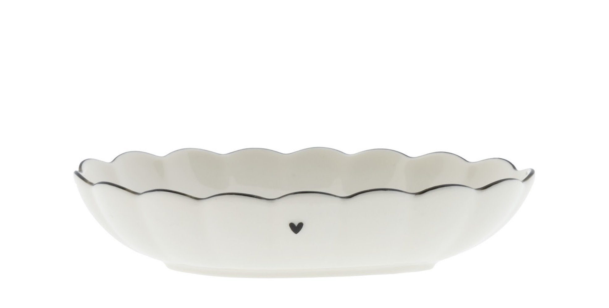 Bastion Collections Servierschale Bowl Egg Ruffle Heart Keramik weiß schwarz 14x13cm, Keramik, (1-tlg), Keramik handbemalt