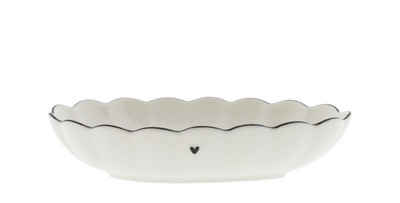 Bastion Collections Servierschale Bowl Egg Ruffle Heart Keramik weiß schwarz 13x7,5x3cm, Keramik, (1-tlg), Keramik handbemalt
