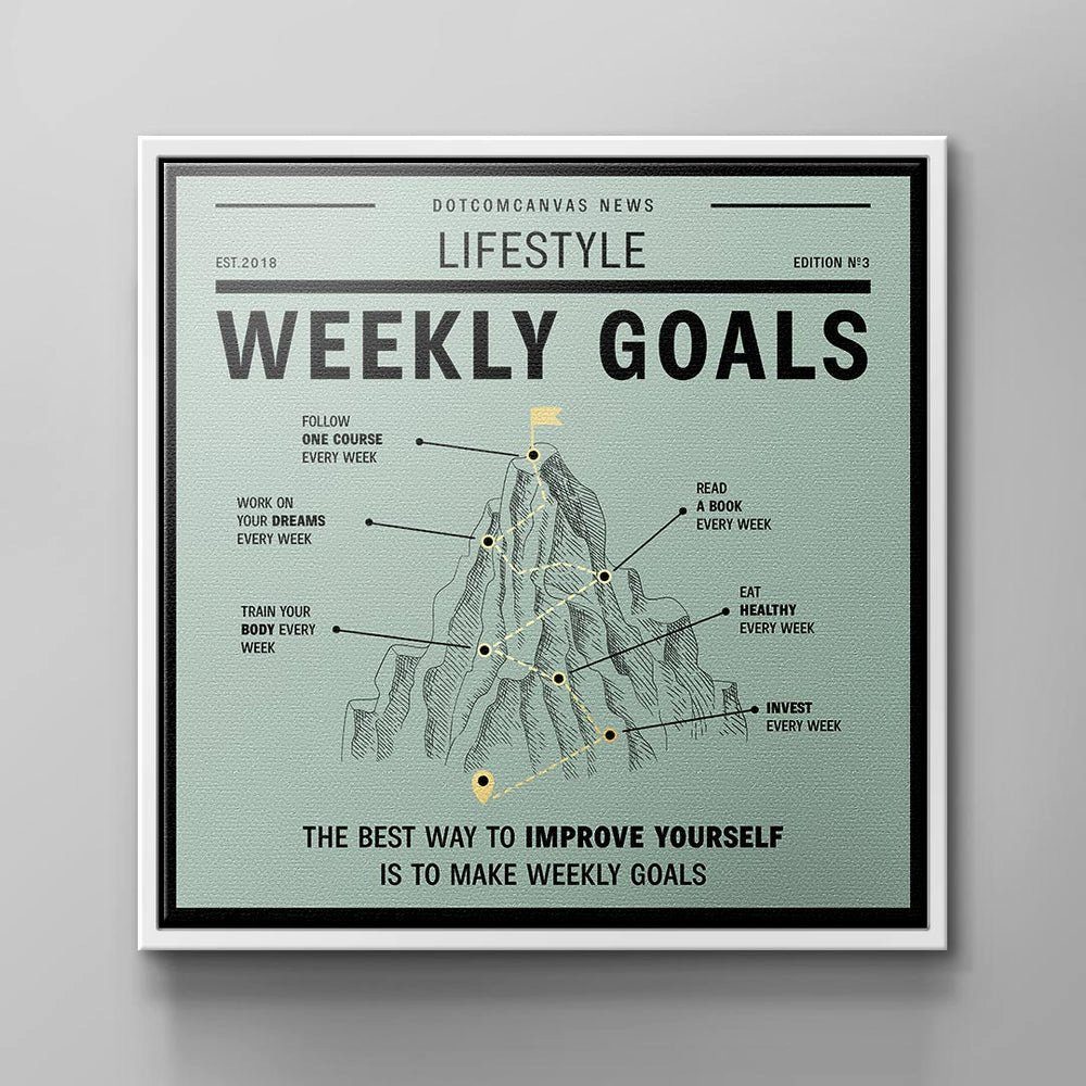 Leinwandbild Deutsch, Mindset Büro - - WEEKLY schwarzer - GOALS DOTCOMCANVAS® Leinwandbild, - Premium Rahmen Motivation