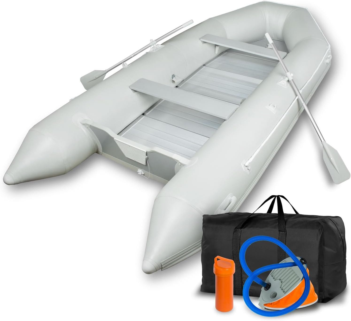 EBERTH Schlauchboot robustem PVC für Außenborder, Boot mit 2X Sitzbank, 2X Paddel, Aluboden, Reparaturset, Pumpe, Tragetasche