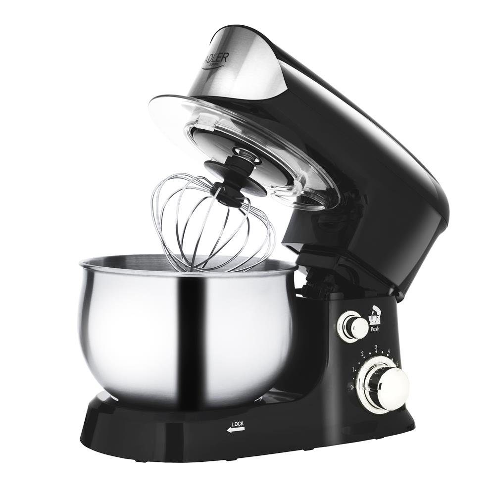 ADLER EUROPE Küchenmaschine AD 4226b, 1200 W, 3 l Schüssel, Knetmaschine, Planetarisches Rührwerk, Knethaken, Schneebesen, Schwarz