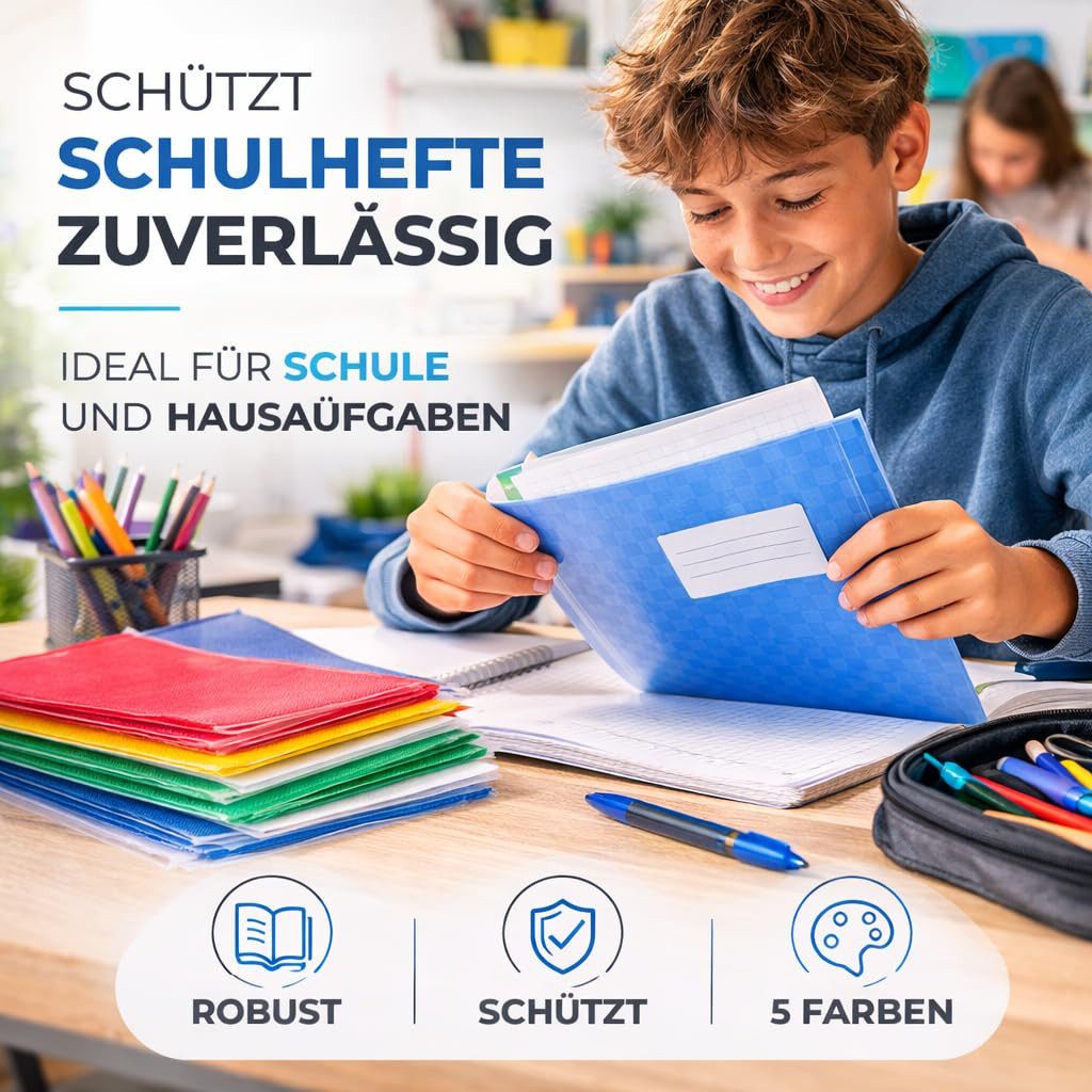 TK Gruppe Schulheft 15x bunte Hefthüllen A4 – Heftumschläge & Heftschoner Blickdicht