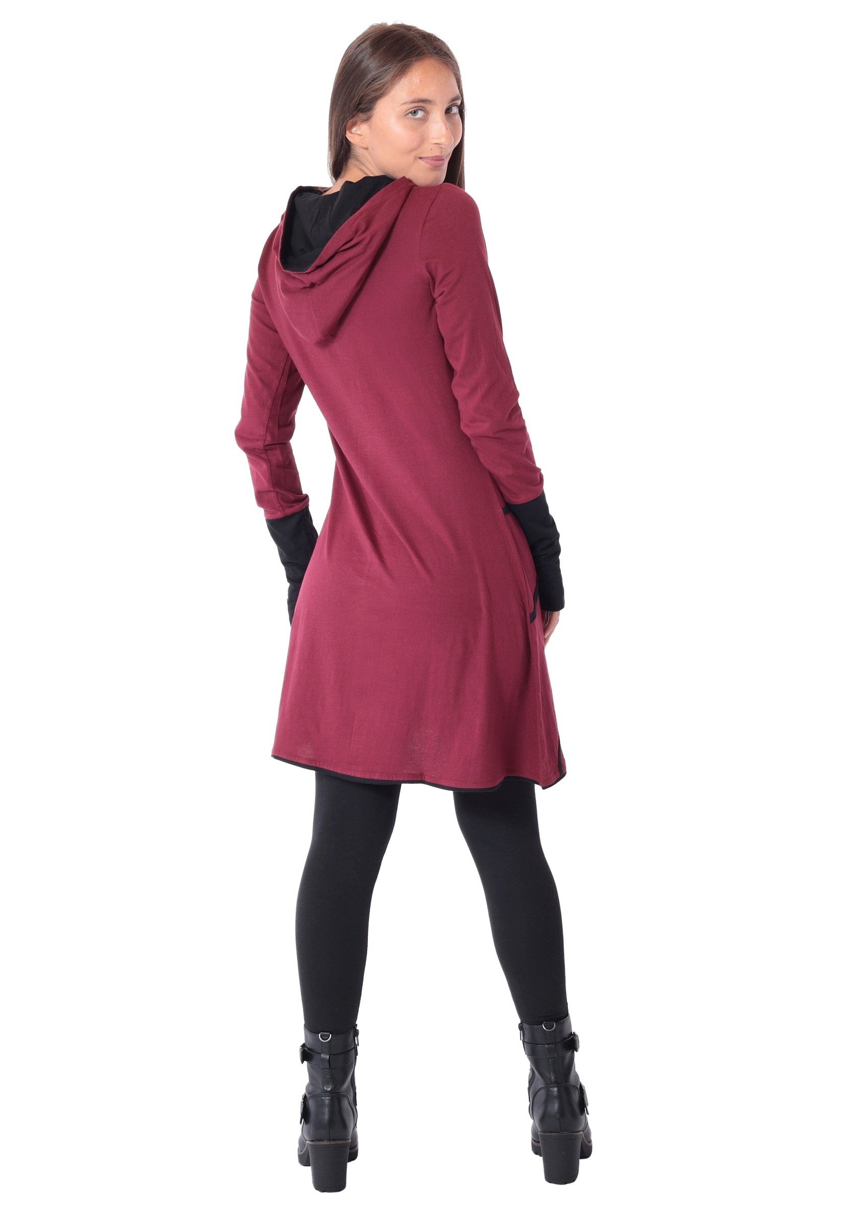 PUREWONDER Sweatkleid Alternatives Kapuzenkleid aus Baumwolle, Goa Kleid Nr. 77 Rot S Ganzjahreskleid