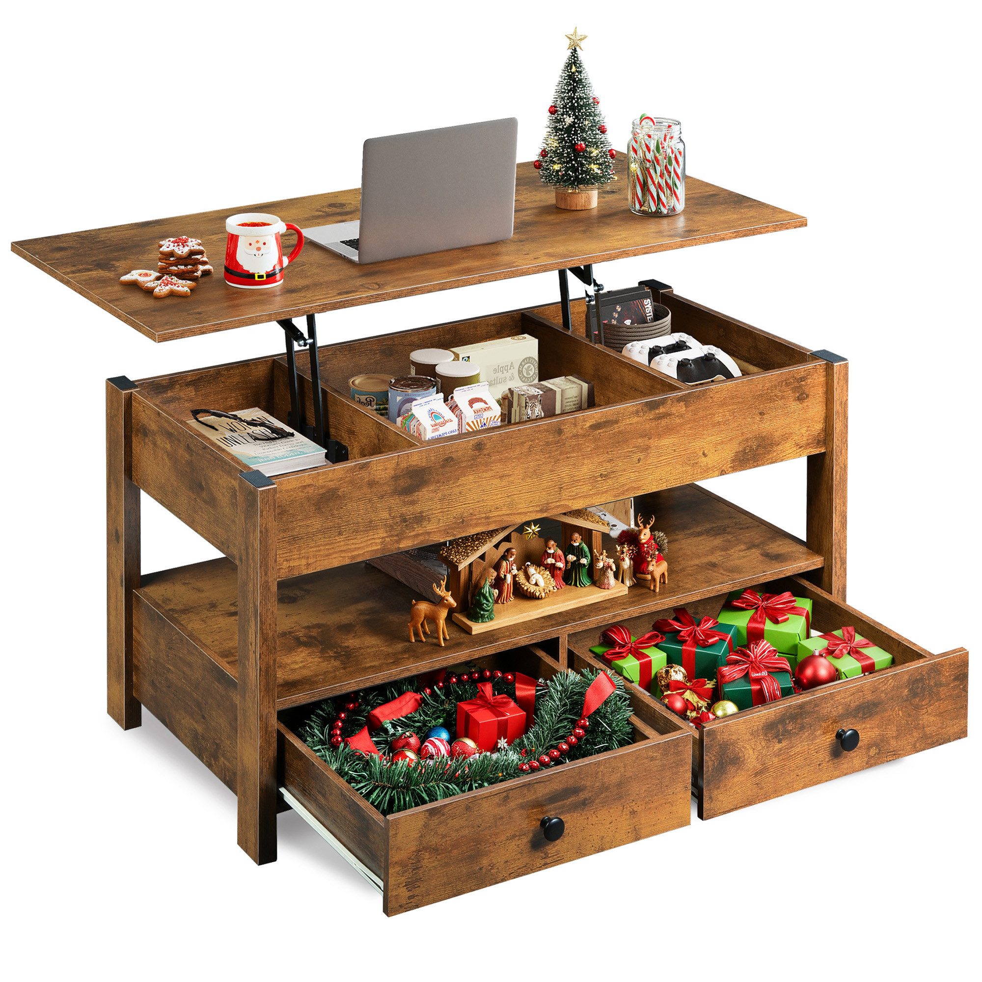 WLIVE Couchtisch mit Lift-Top, höhenverstellbarer Wohnzimmertisch mit Staur günstig online kaufen