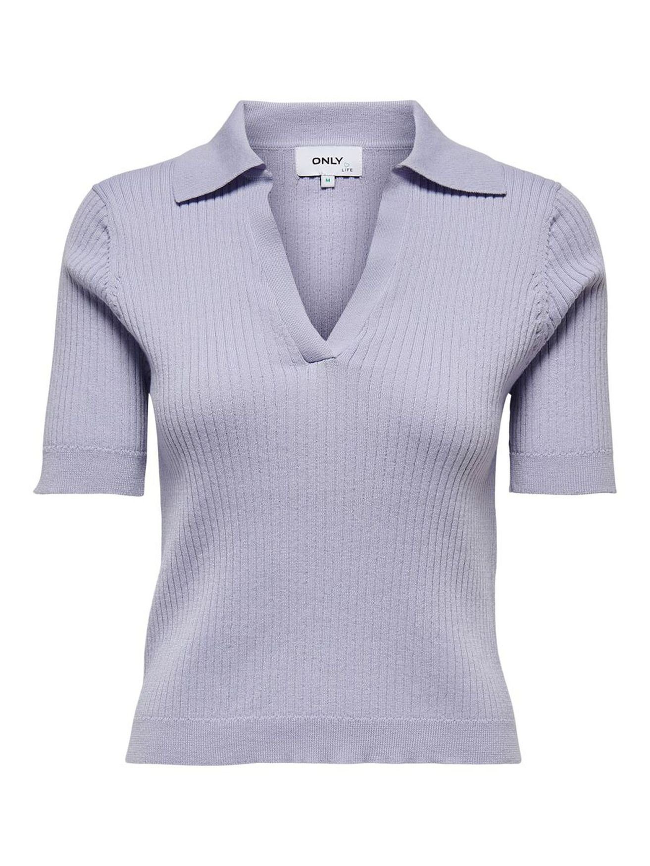 Lila Poloshirt (1-tlg) V-Ausschnitt ONLY ONLNIMONE T-Shirt T-Shirt Einfarbiges Geripptes in Kurzarm 4015