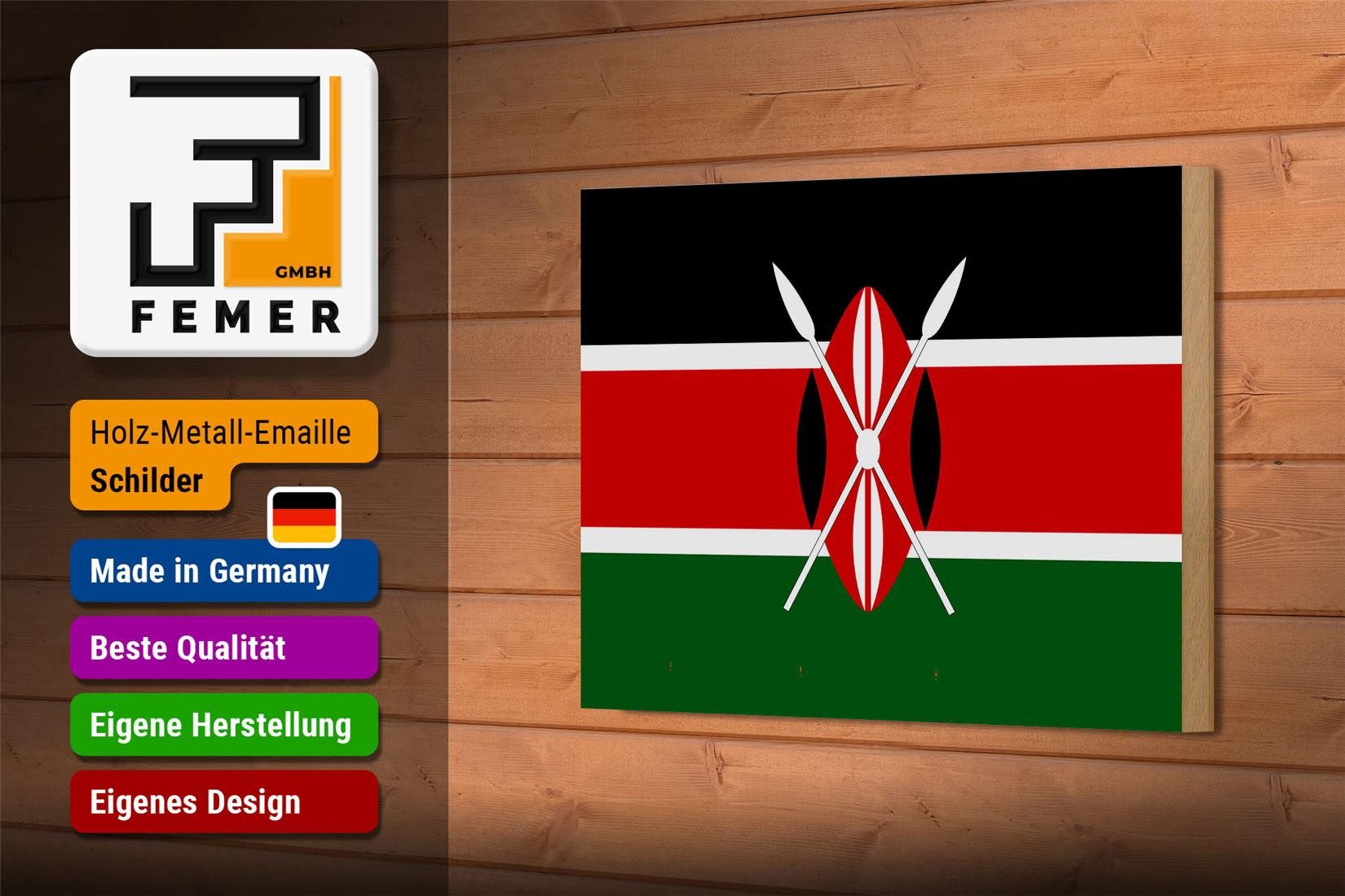 Femer GmbH Holzbild Flagge Kenias 18x12 cm Flag of Kenya, Flaggen (1 St), Glatte Holzfaserplatte (MDF), vorn beschichtet