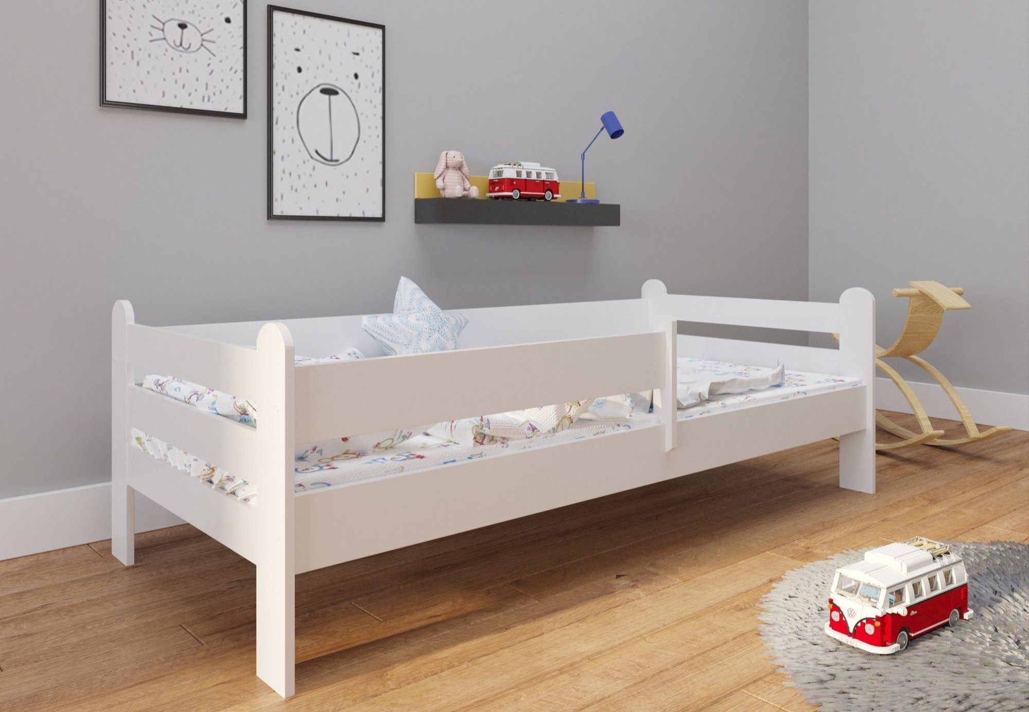 Kinderbett 80x160 80x180 90x200 mit Matratze, Rausfallschutz, & Lattenrost
