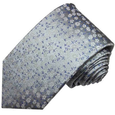 Paul Malone Krawatte Herren Seidenkrawatte Designer Schlips modern geblümt 100% Seide Schmal (6cm), silber blau 2121
