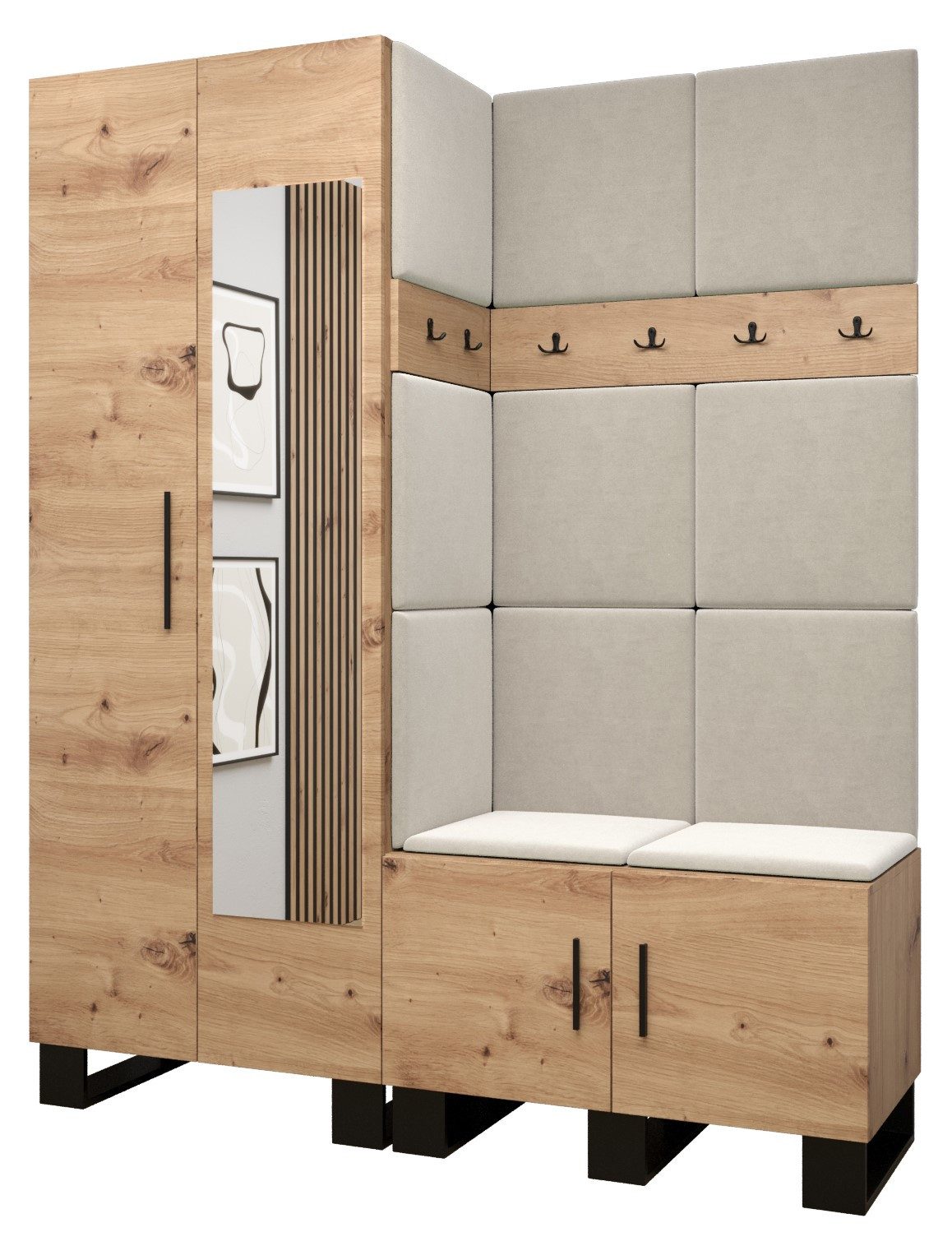 ABIKS MÖBEL Garderoben-Set ARTIN Set 14 Garderobe mit gepolsterten Paneelen, Industriell Design