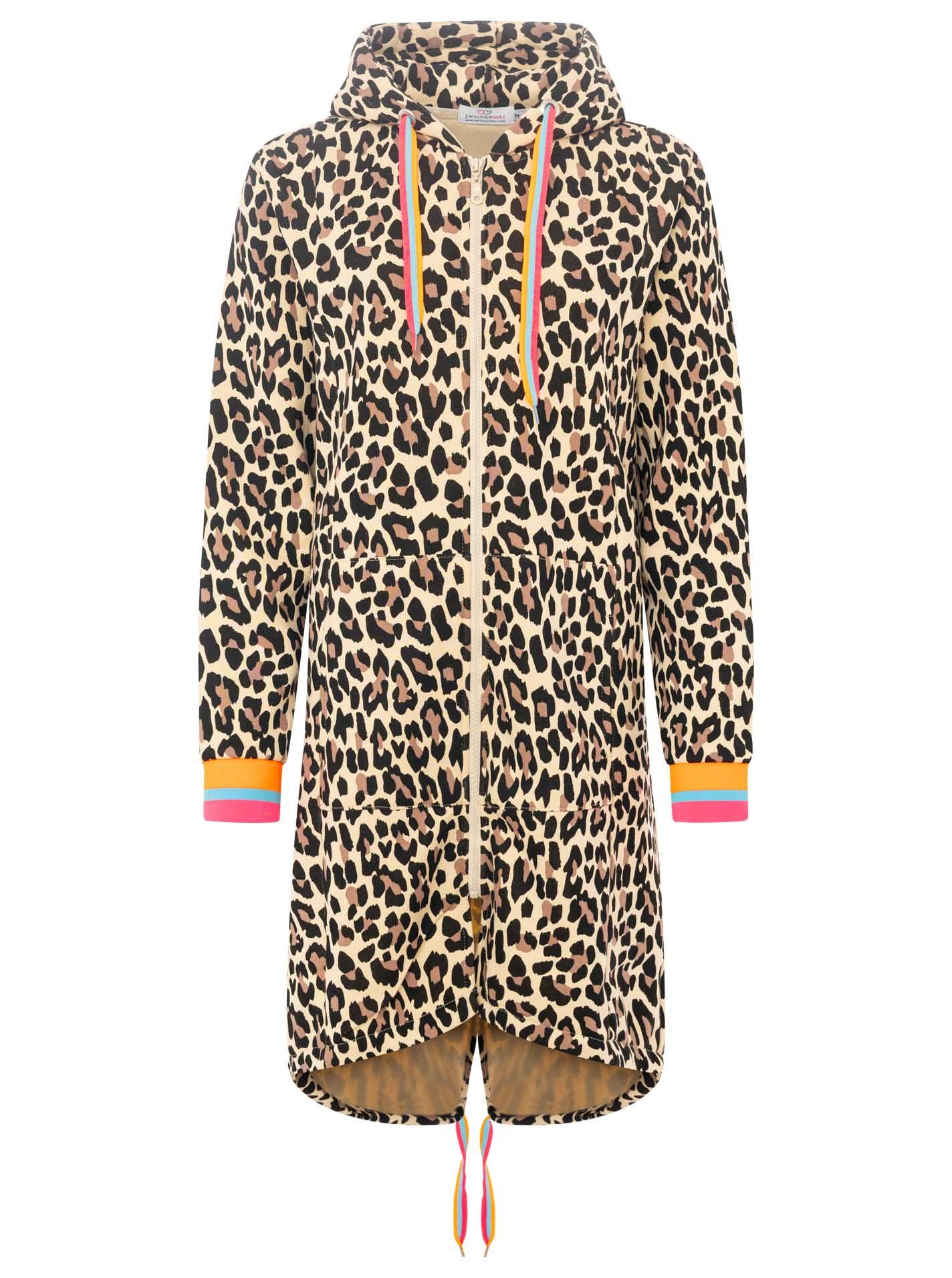 Zwillingsherz Jerseymantel "Leo allover Neon Kante" mit Kapuze und Taschen, Neondetails