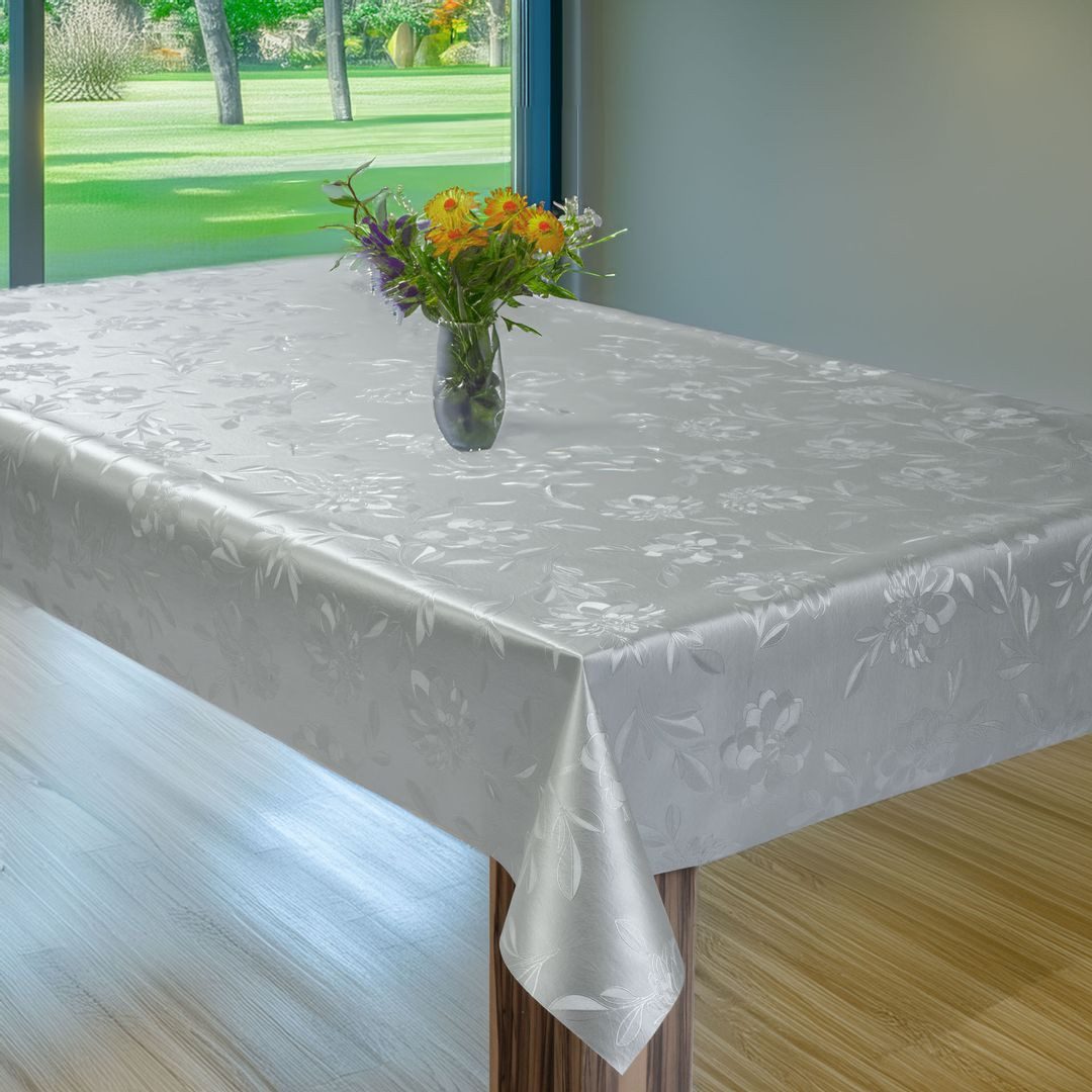 laro Tischdecke Wachstuchtischdecke Vintage Blumen Silber PVC Eckig – Bild 5 von 5