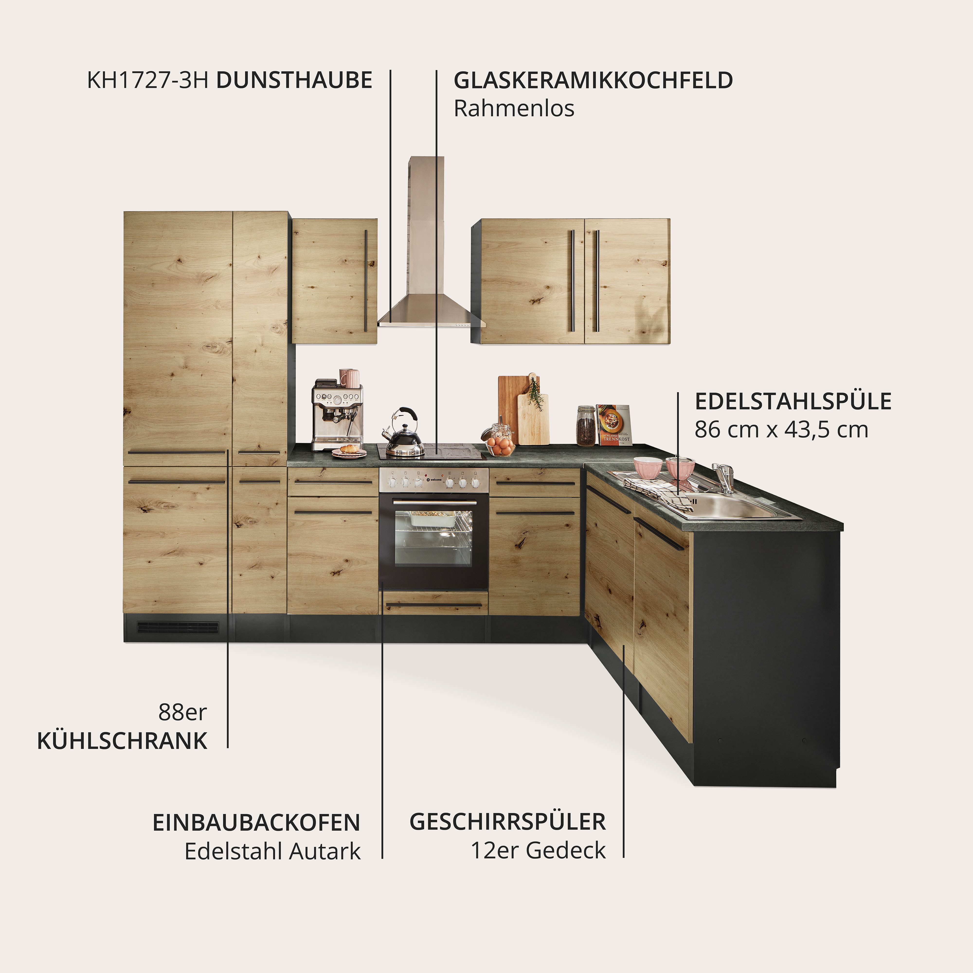 BASIC by Balculina Winkelküche Jazz, Stellbreite 310x175 cm, wahlweise mit E-Geräten