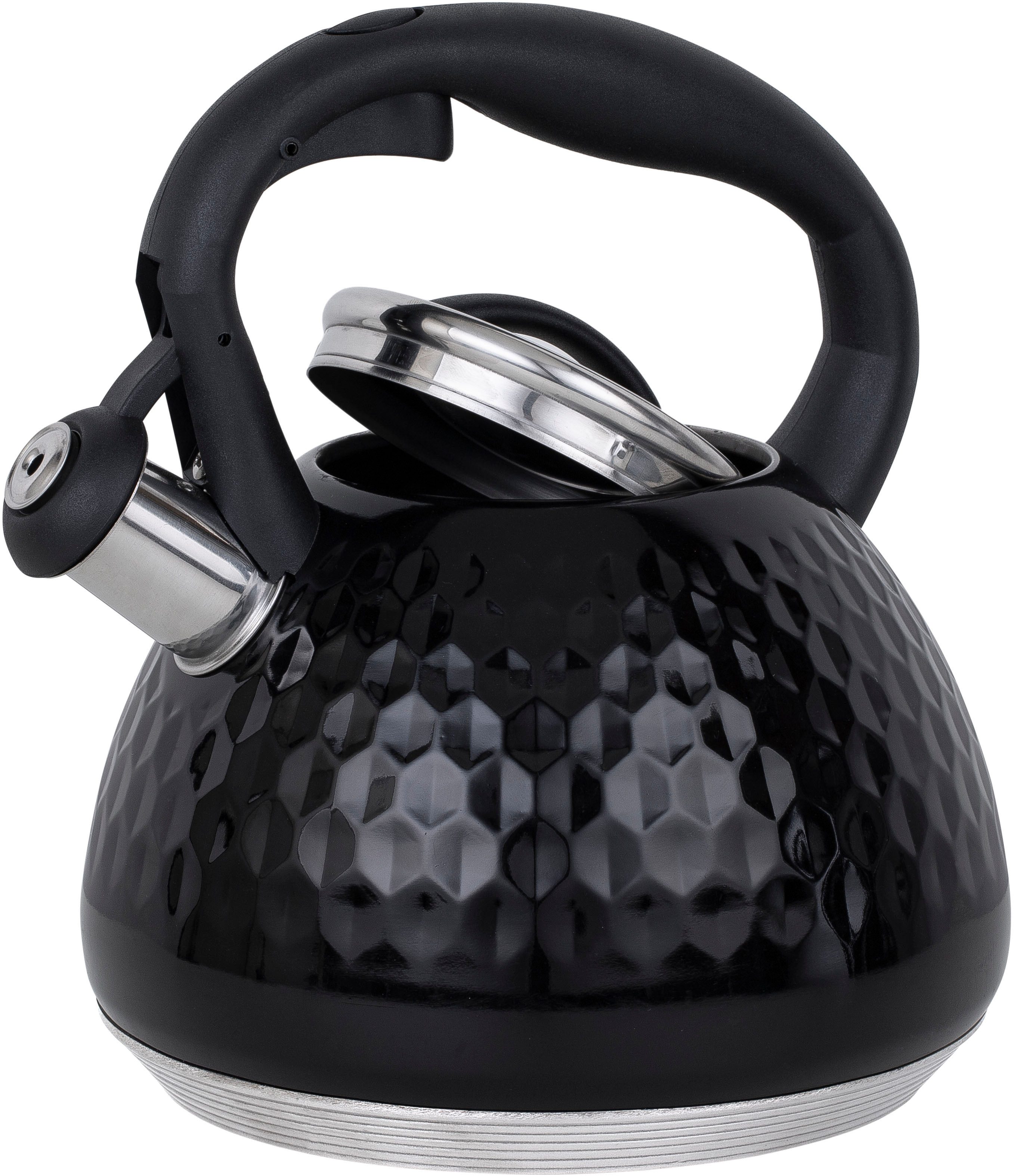 RESTO Kitchenware Wasserkessel Aries, Flötenkessel 2,7 l, mit 3D-Design, im Geschenkkarton, Edelstahl (1-tlg), mit ergonomischem, wärmeableitenden Bakelit-Griff
