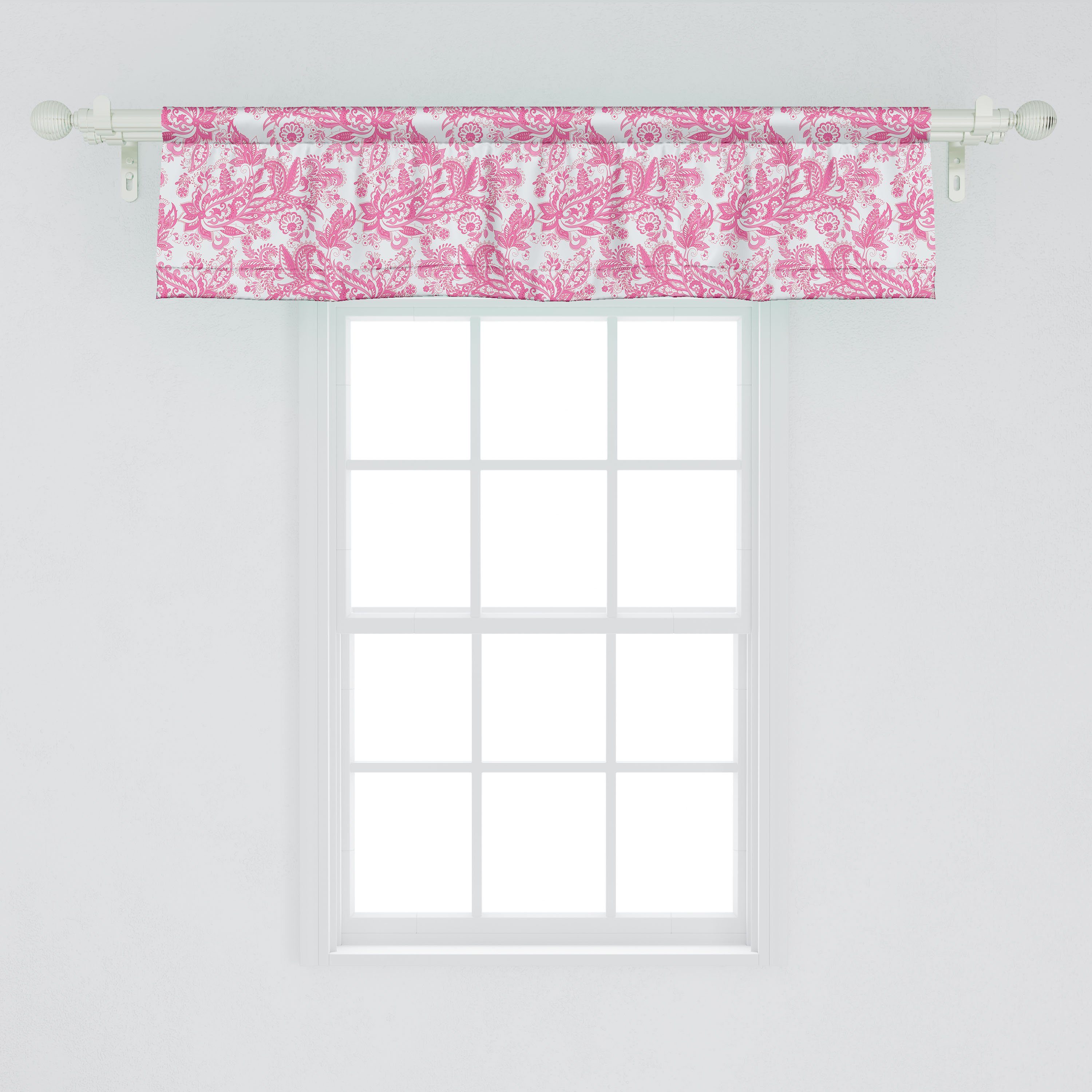 Vorhang Paisley-Muster Dekor Stangentasche, Schlafzimmer Abakuhaus, für Microfaser, Scheibengardine Volant Küche Pinkish mit Blumen