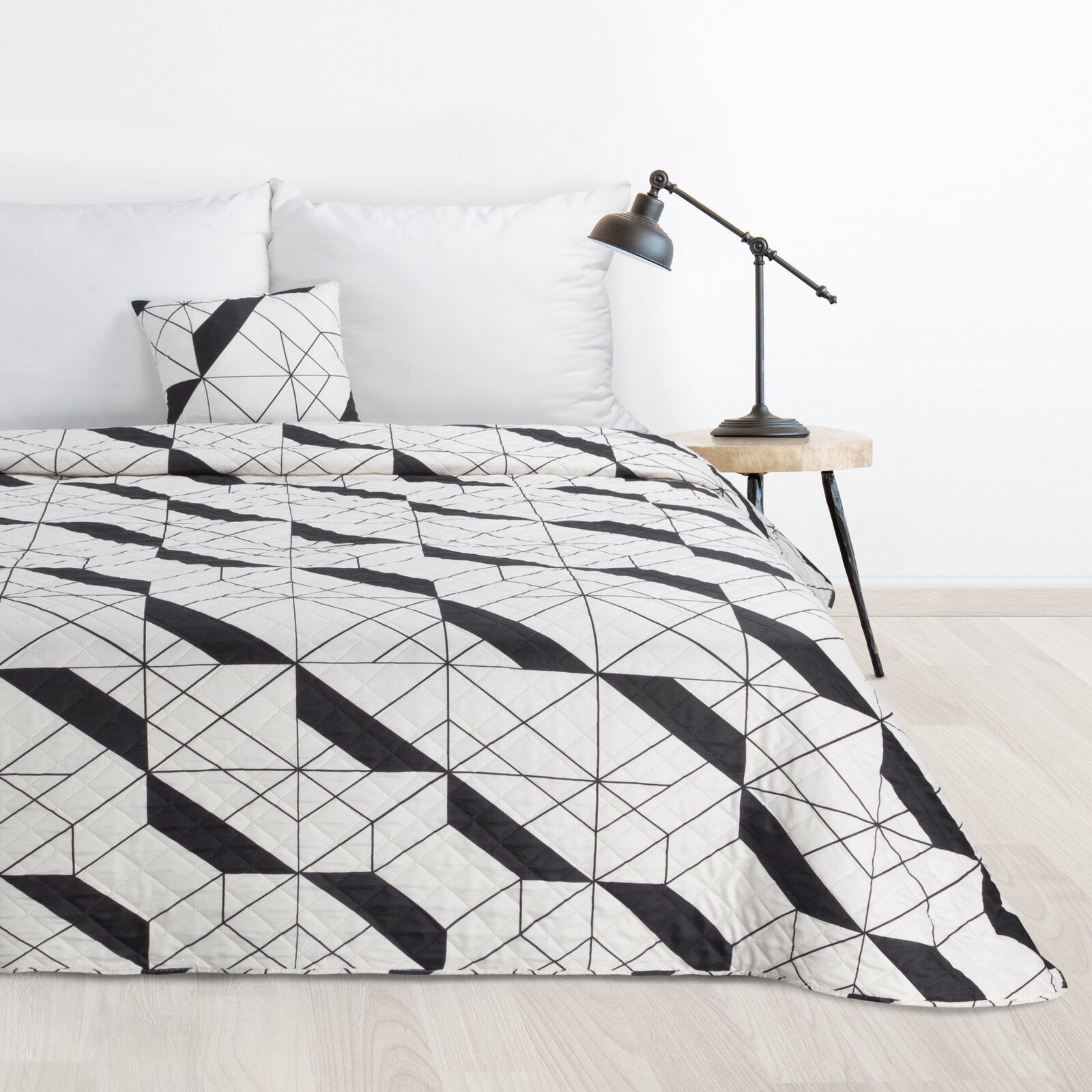 Design91 Bettüberwurf GEO, Karomuster Graue Decke weiß schwarze Tagesdecke günstig online kaufen