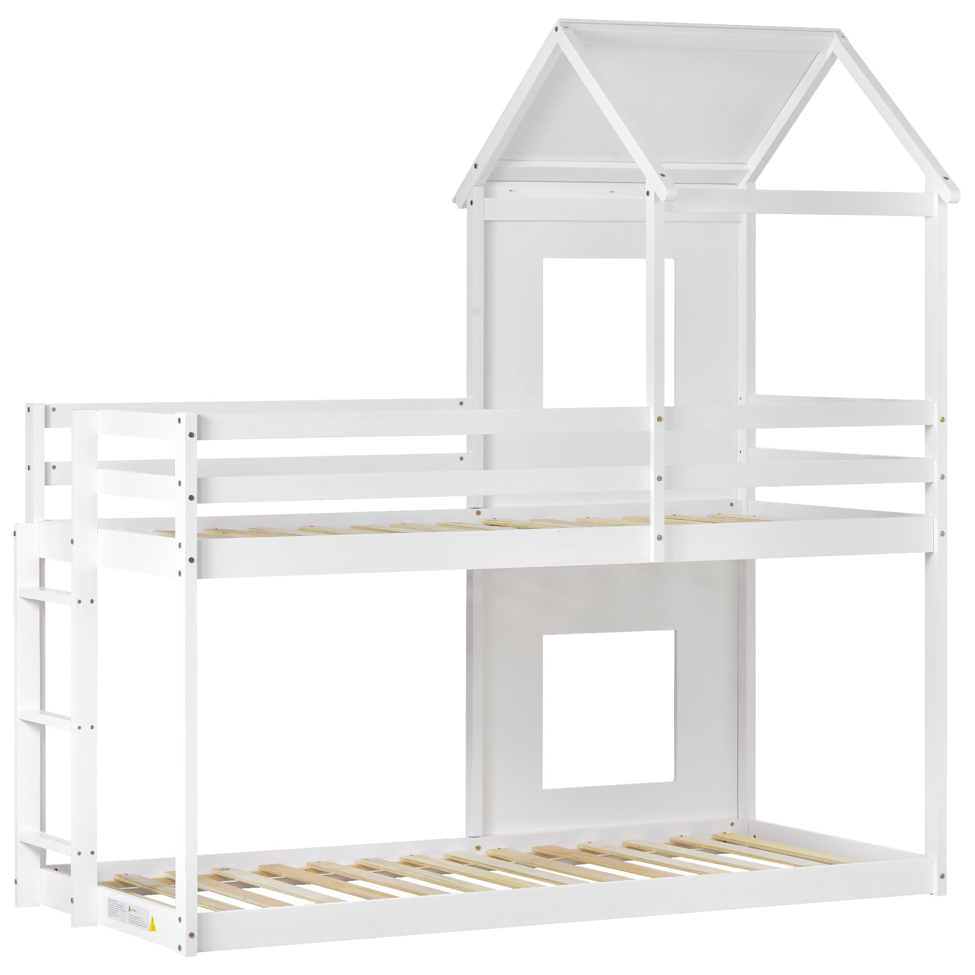Kiefer Treppe Flieks mit Kinderbett weiß Hausbett Hochbett Etagenbett, 200x90cm