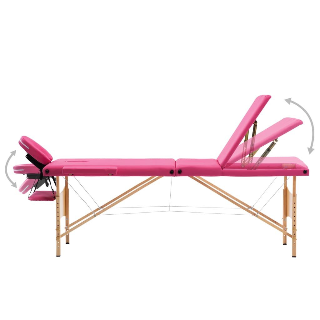 vidaXL Massageliege Massageliege Klappbar 3-Zonen mit Holzgestell Rosa