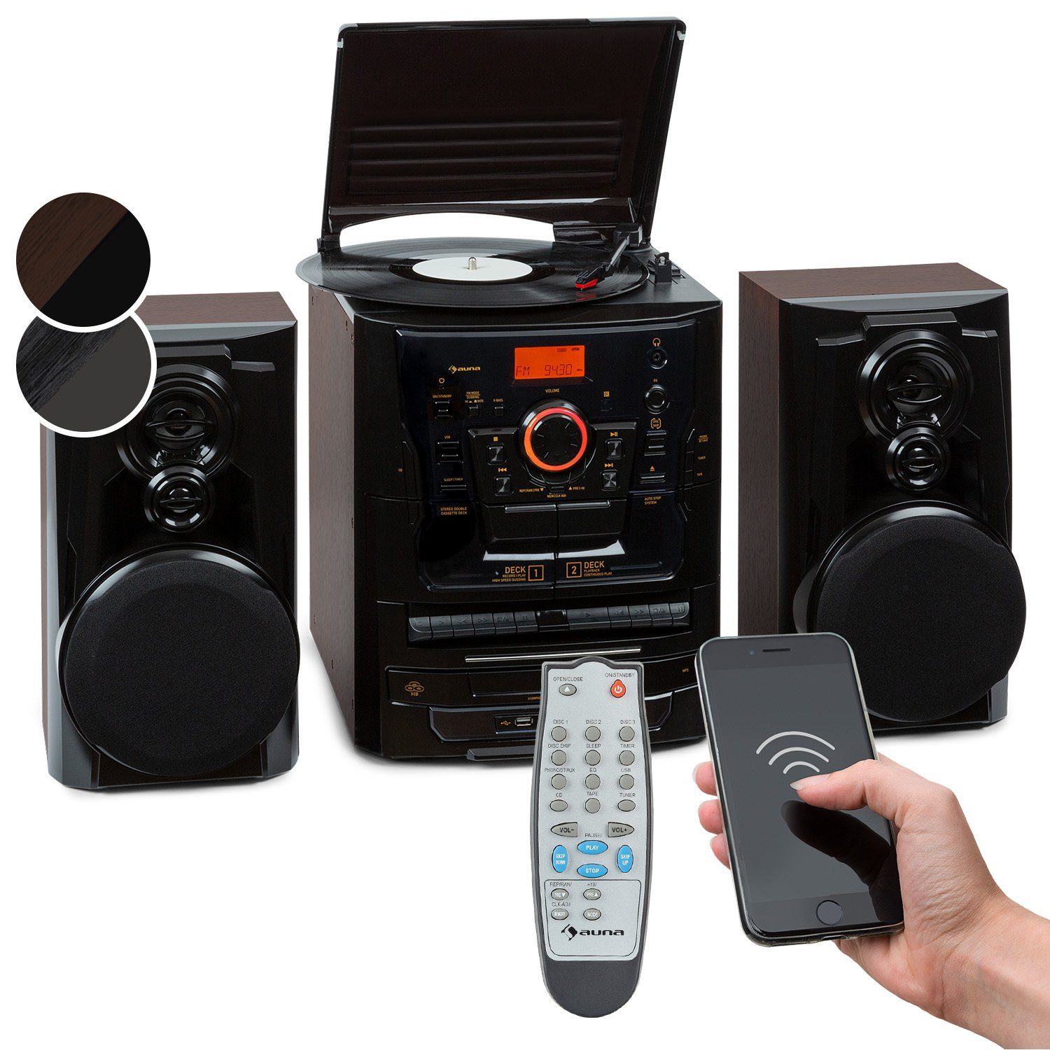 Auna Franklin DAB+ Stereoanlage (Radiotuner: DAB+ / FM, 10 W) Schwarz/Walnuss