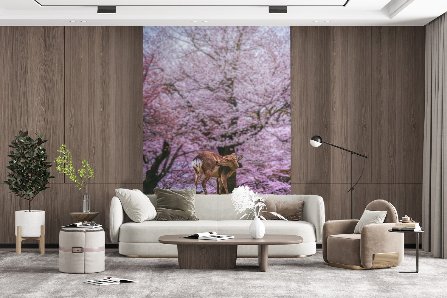 einer Wohnzimmer, Wandtapete Park Tapete bedruckt, Vinyl Fototapete für Montagefertig MuchoWow Ein Sakura, (3 Matt, St), großen mit