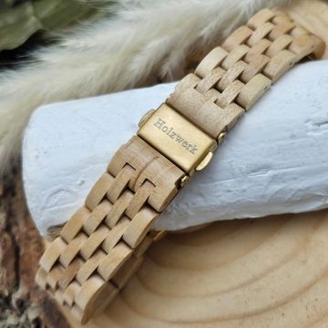 Holzwerk Quarzuhr FREITAL kleine Damen Edelstahl & Holz Armband Uhr, beige, weiß & gold
