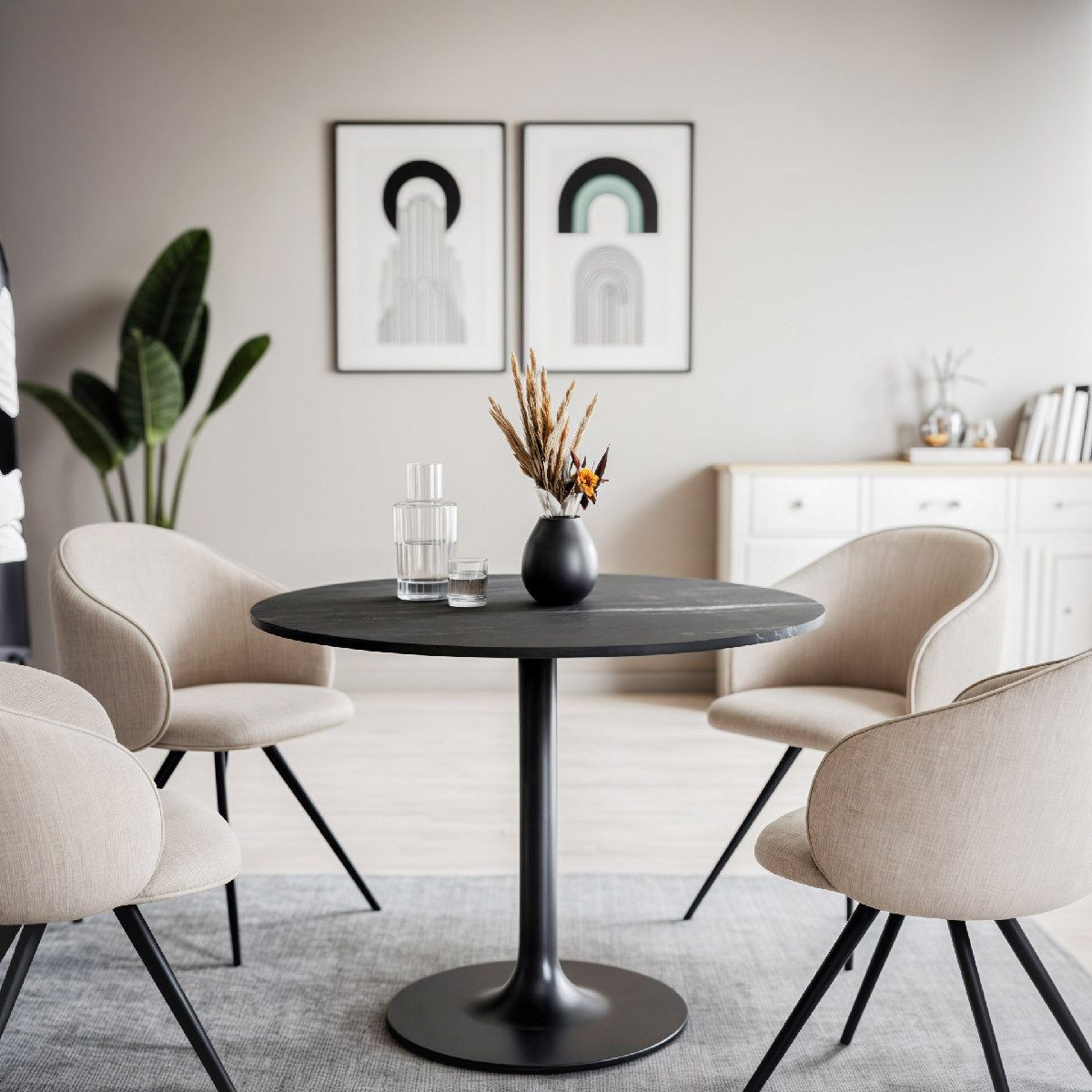 Liadomo Esstisch Gela, Platte rund in Akazie, Marmor, Trompetenfuß, Spider- günstig online kaufen