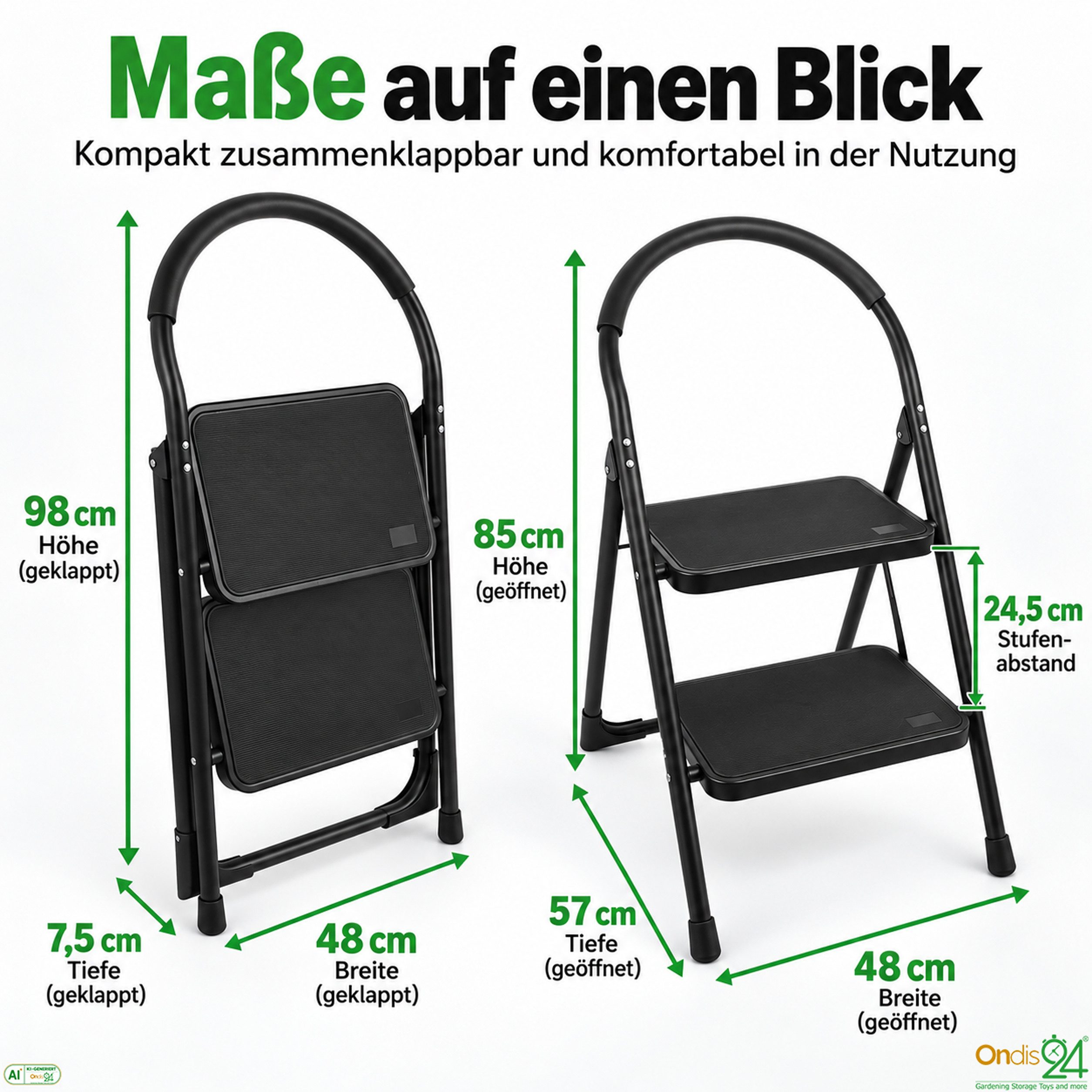 ONDIS24 Trittleiter Klapptritt Hugo XXL Stufen klappbare Leiter bis zu 150kg, pulverbeschichteter Stahl extra langer Softgriff – Bild 2 von 5