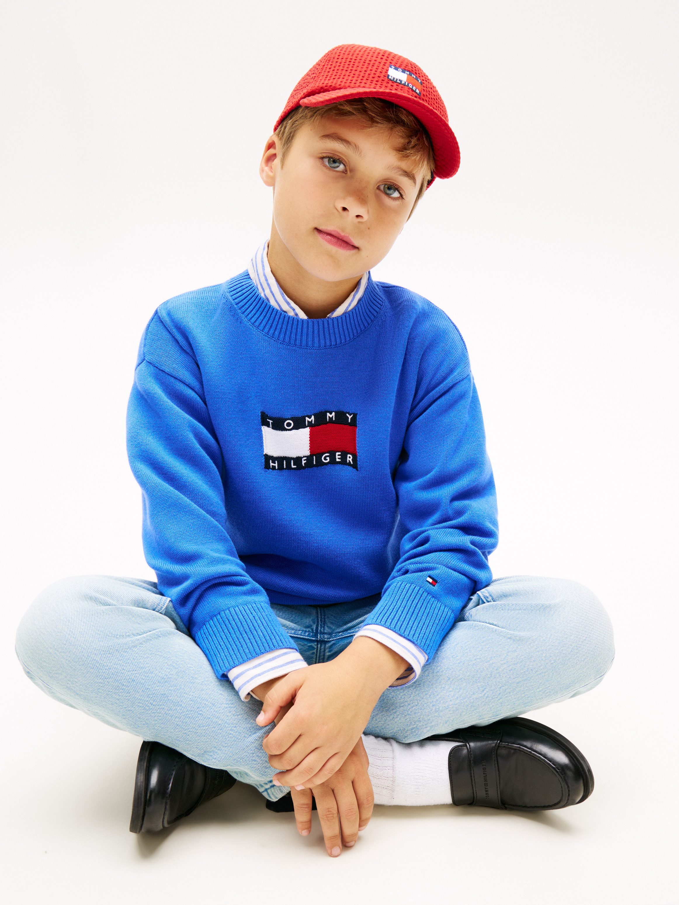 Tommy Hilfiger Strickpullover WAVY FLAG SWEATER LS Kinder bis 16 Jahre, Rundhals