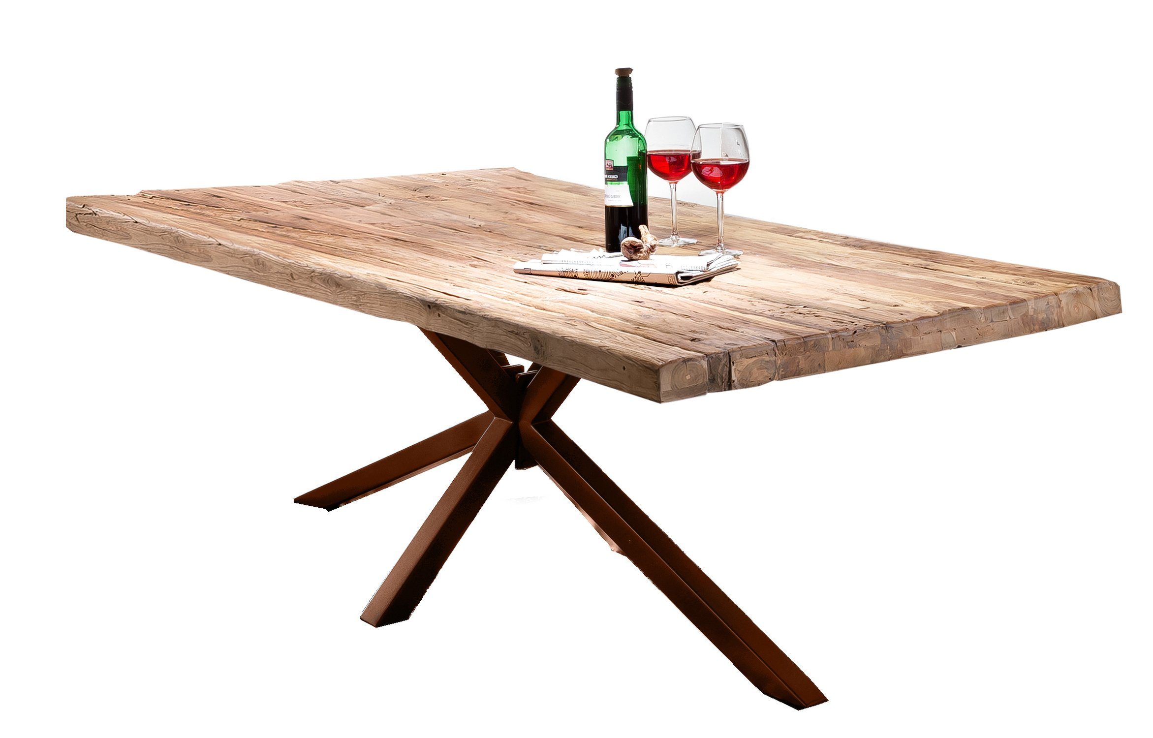 TPFLiving Esstisch Timos - Platte Esstisch 50 - antikbraun, Luxus Esstisch Metall Desinger Oberfläche antik-braun - Tisch mm Teak, rustikaler Platte Plattenstärke 180x100cm - recyceltes mit Gestell Gestell antik-braun natur, - | (Tischplatte massiv), Esstisch