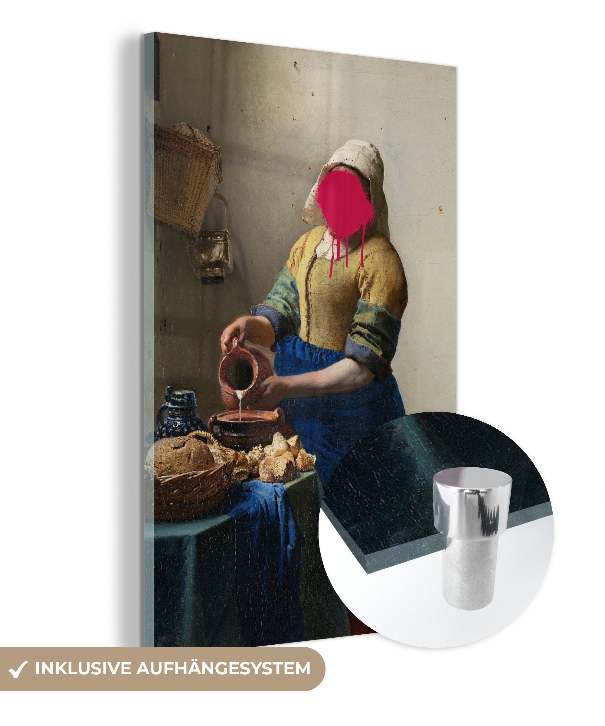 MuchoWow Acrylglasbild Milchmädchen - Johannes Vermeer - Rosa, (1 St), Glasbilder - Bilder auf Glas Wandbild - Foto auf Glas - Wanddekoration bunt