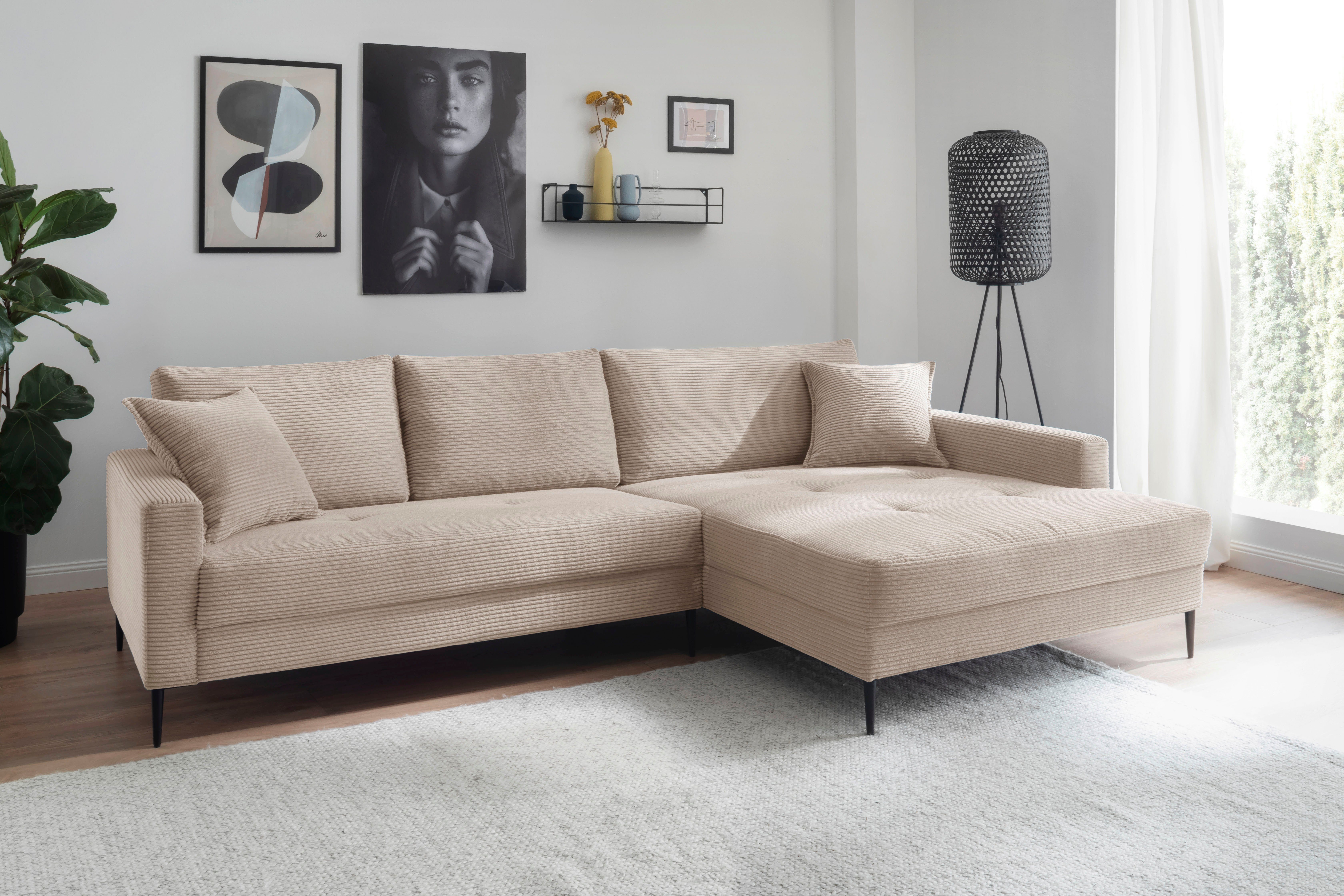 Trends by HG Ecksofa SUMMER L-Form, in Cord-Stoff mit Metallfuß, wahlweise mit Kopfstützen