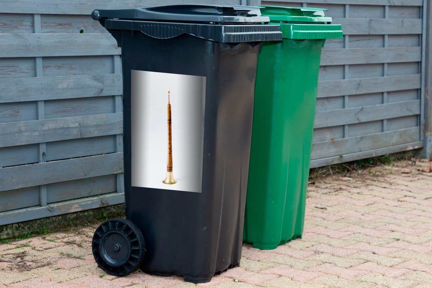Mülleimer-aufkleber, Holz (1 aus Abfalbehälter Container, Wandsticker MuchoWow Sticker, Klarinette Eine St), Mülltonne,