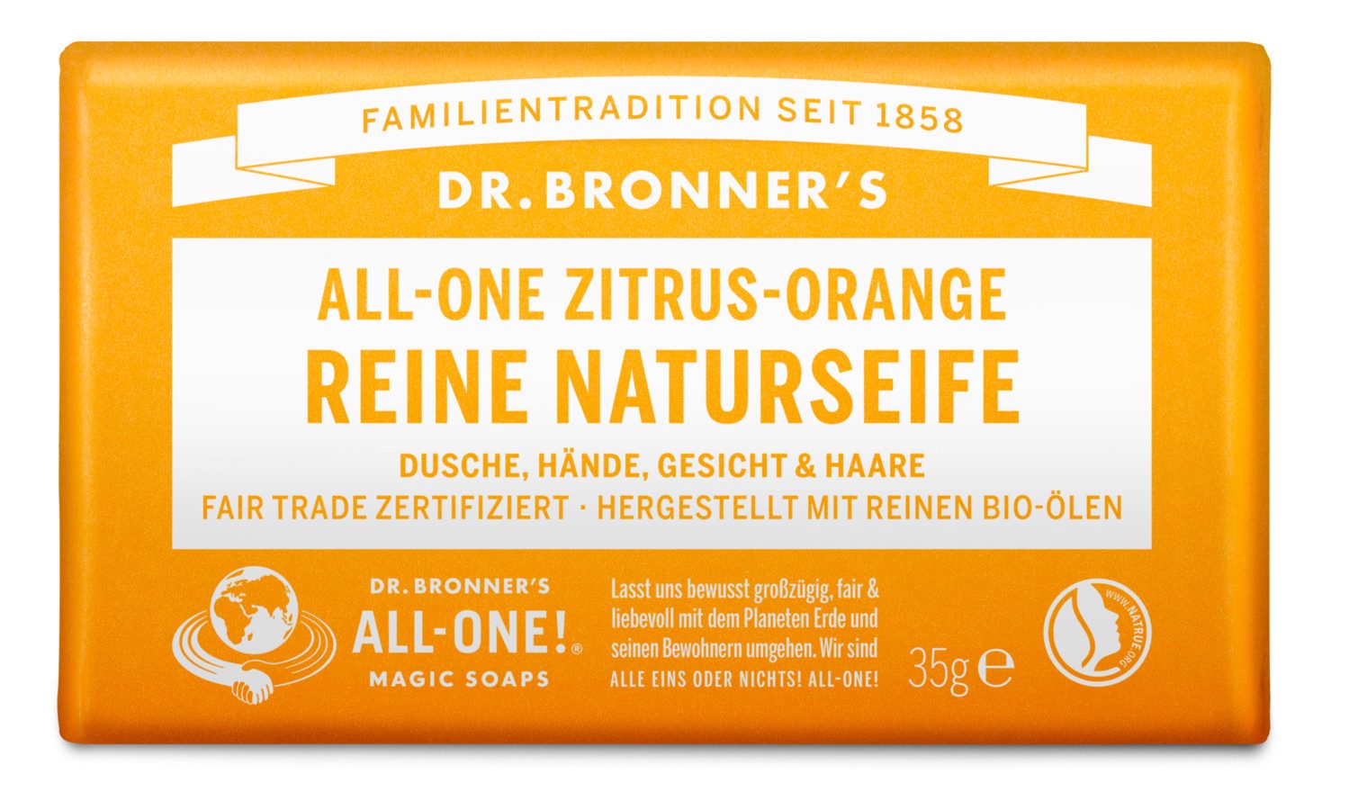 Dr. Bronners Handseife Citrus-Orange, 1-tlg., All-One Reine Naturseife 140 g