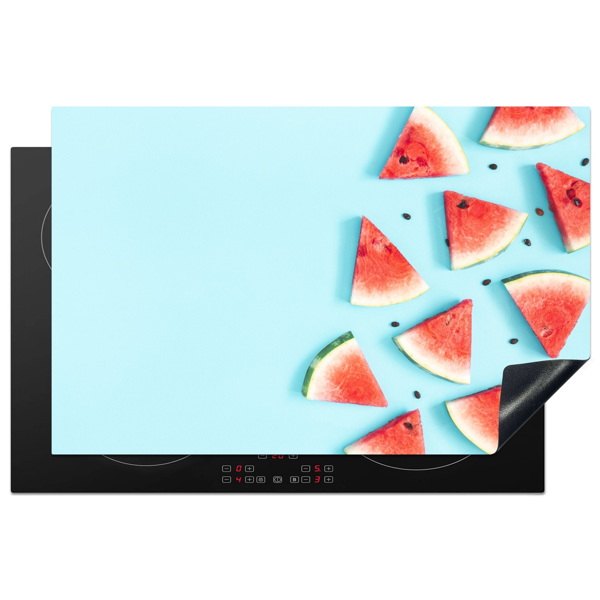 MuchoWow Herdblende-/Abdeckplatte Wassermelone - Sommer - Blau, Vinyl, (1 tlg), 81x52 cm, Induktionskochfeld Schutz für die küche, Ceranfeldabdeckung