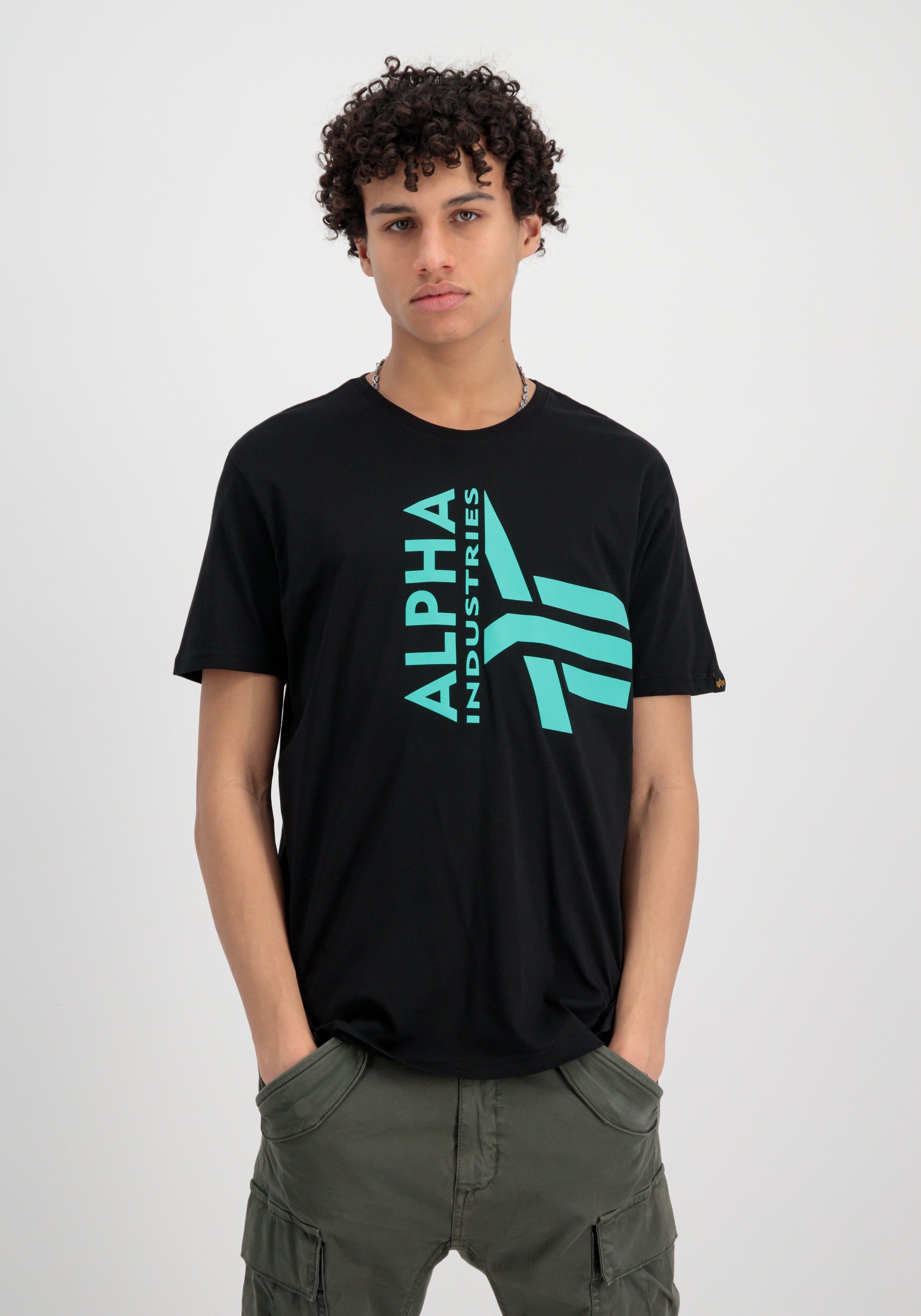 Alpha Industries T-Shirt Alpha Industries Men - T-Shirts Half Logo Foam T black/green | T-Shirts