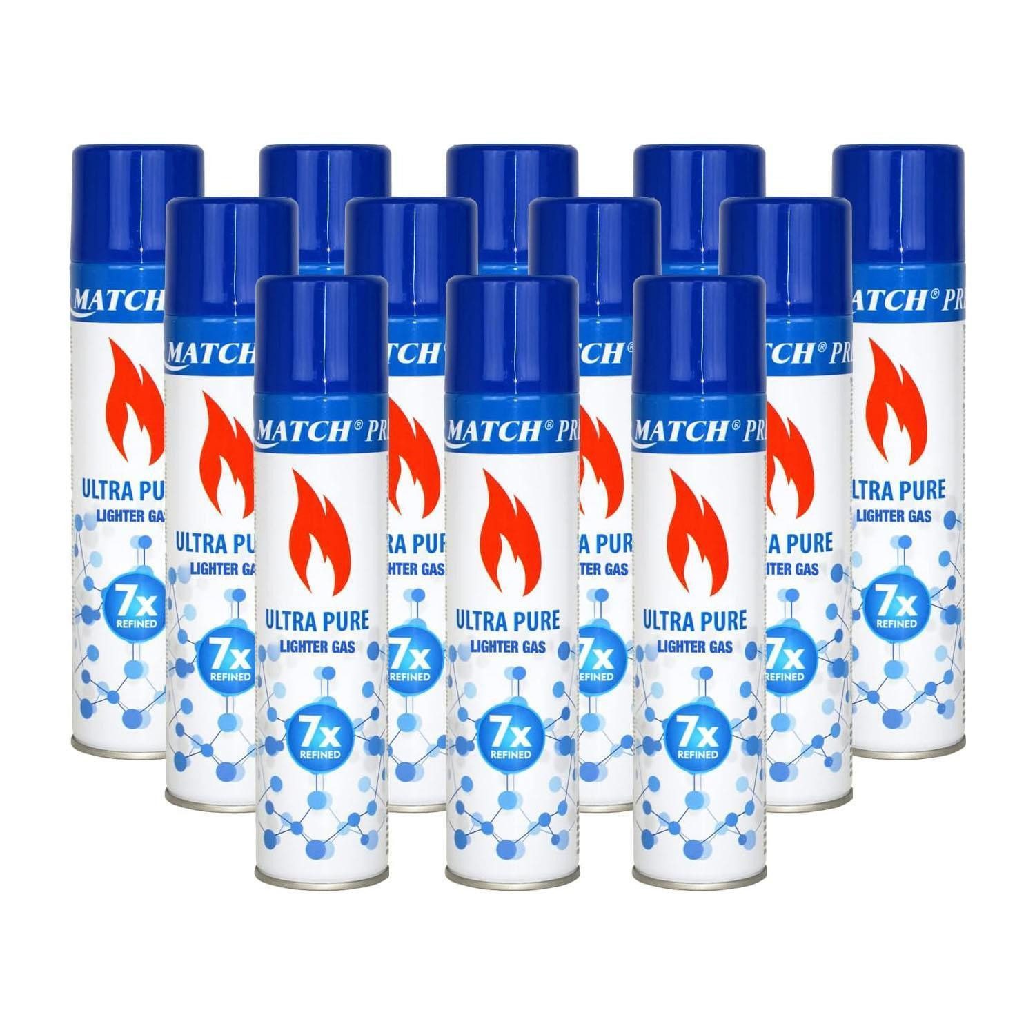 Silver Match Feuerzeug 12x Feuerzeug Feuerzeuggas Ultra Pure, 300ml (12-St), Butangas, Flammbierbrenner, Feuerzeuge, Nachfüllgas
