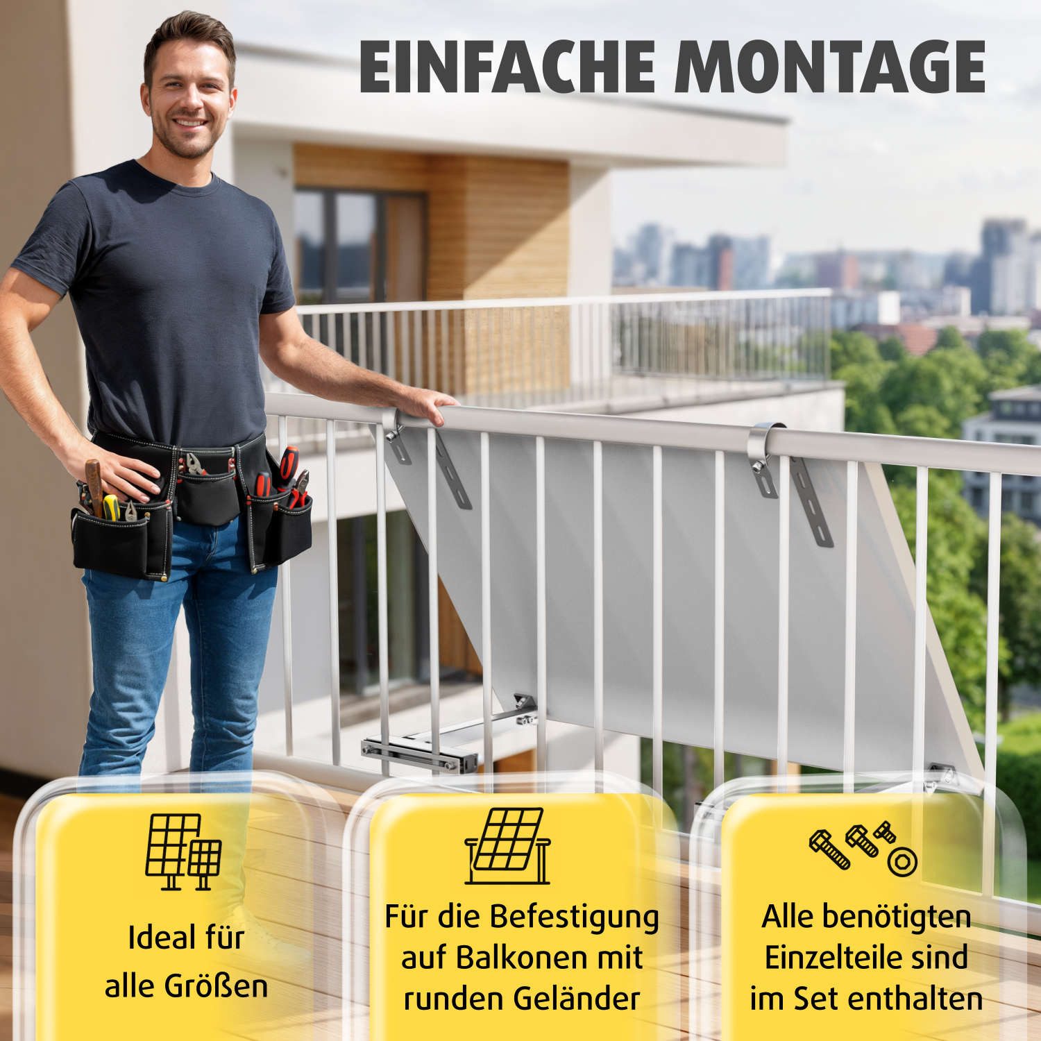 avoltik Solarmodul-Halterung Solarmodul Halterung Alu Aufständerung für Photovoltaik Winkel rund, (Balkonhalterung 1er oder 2er Set zur Auswahl, Balkonhalterung – Bild 4 von 5