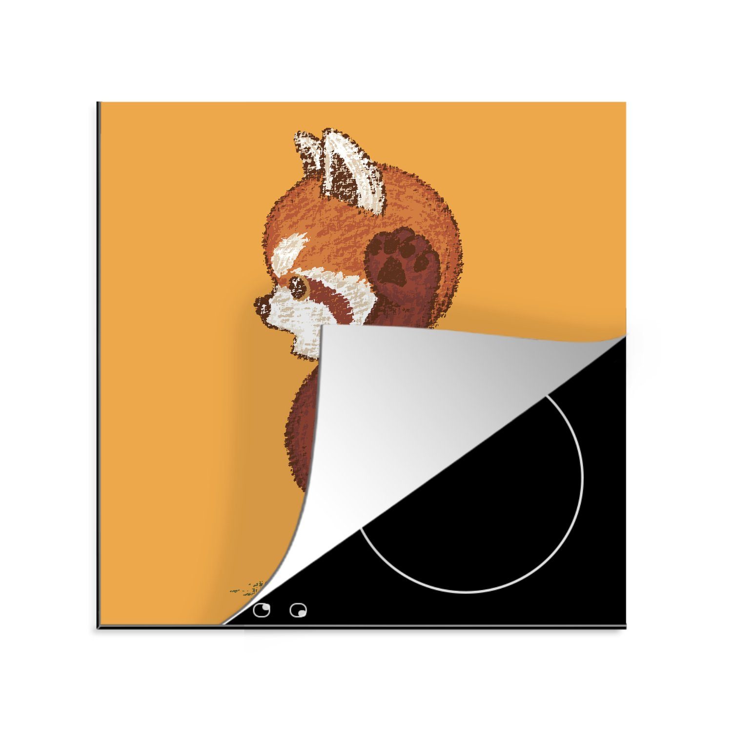 Ceranfeldabdeckung, Pandas, stehenden Herdblende-/Abdeckplatte tlg), roten Vinyl, Illustration cm, küche (1 MuchoWow 78x78 für Arbeitsplatte eines