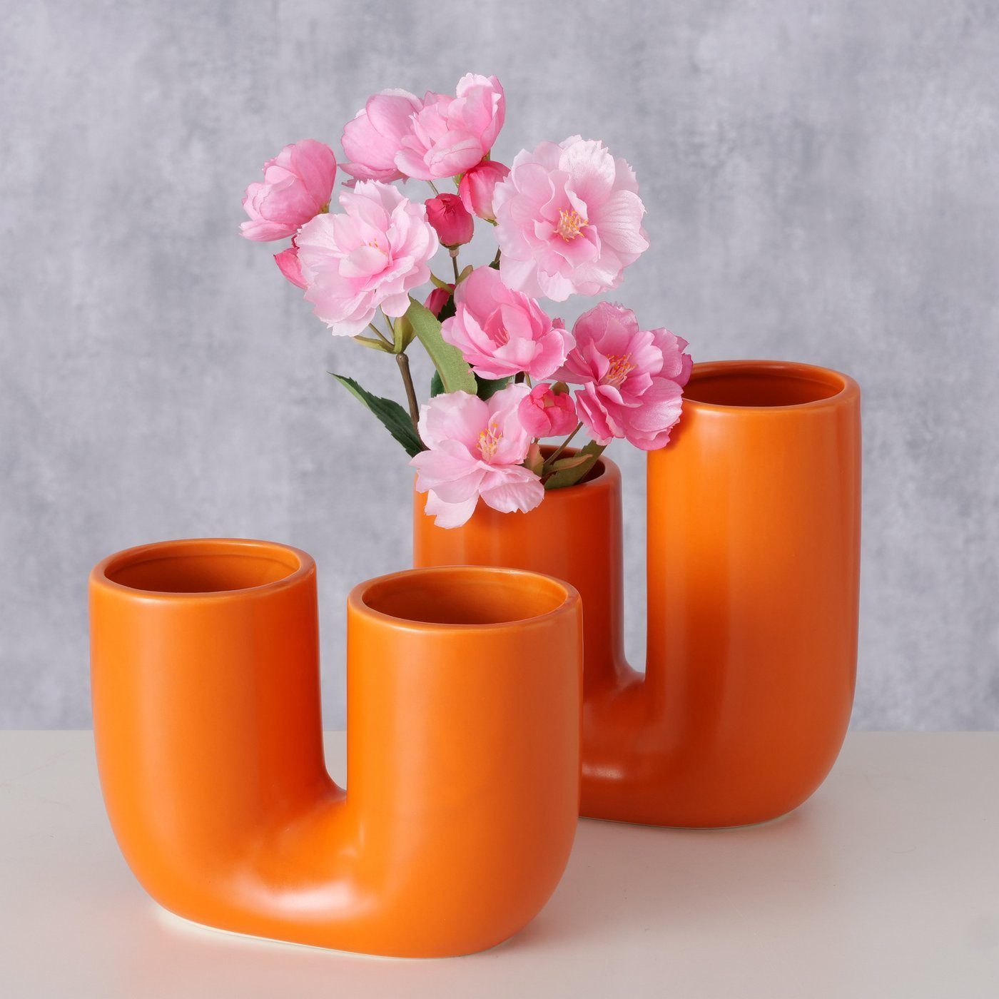 (2 St) "Filicio" Keramik Vase in Dekovase Blumenvase Set orange, BOLTZE 2er aus