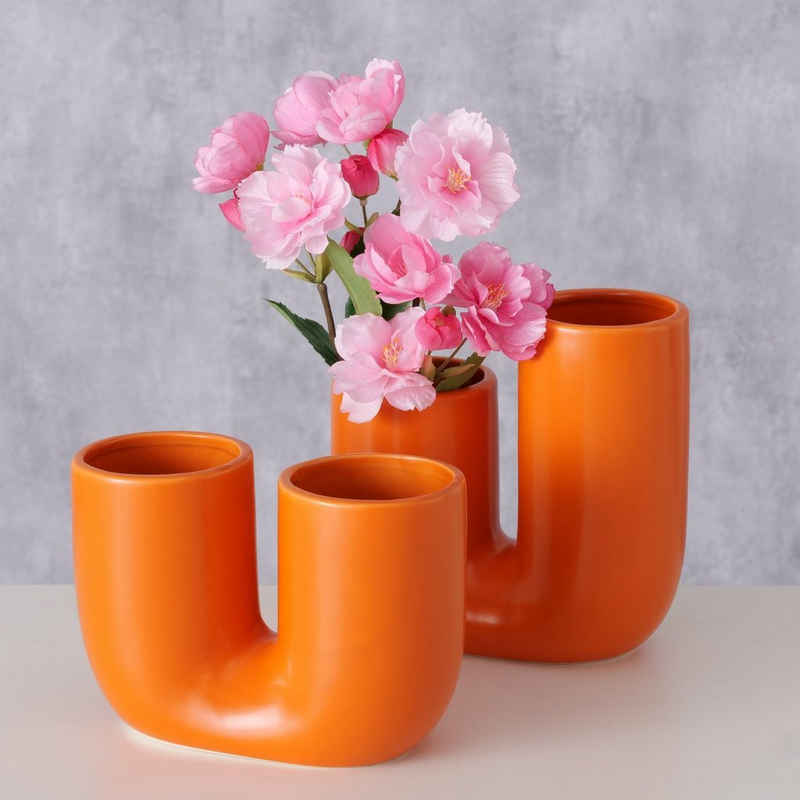 BOLTZE Dekovase 2er Set "Filicio" aus Keramik in orange, Vase Blumenvase (2 St)