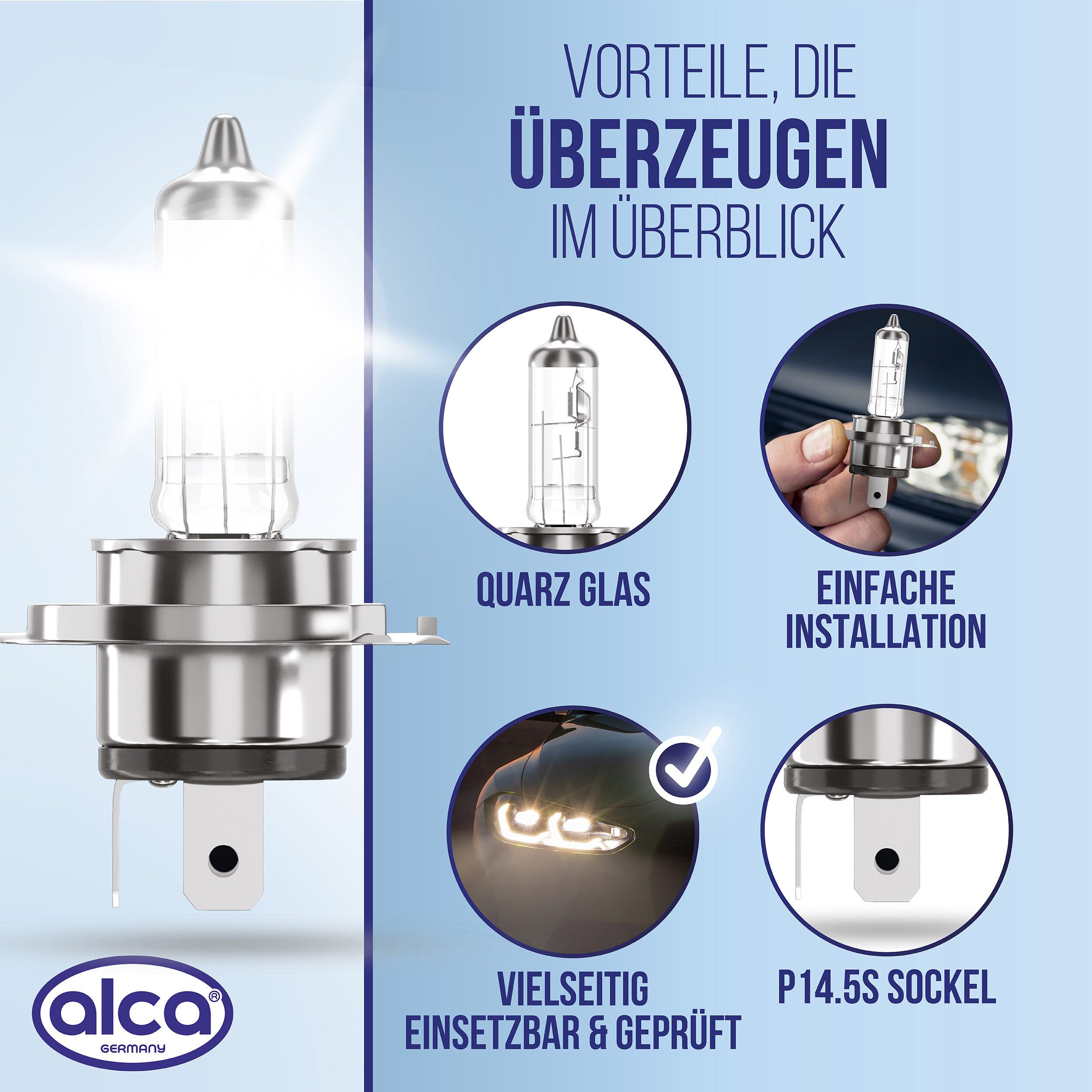 alca KFZ-Ersatzleuchte H4 Halogen Lampe Auto P43t 12V 60/55W Halogen Scheinwerfer 3200/3100K, 1 St. – Bild 5 von 5