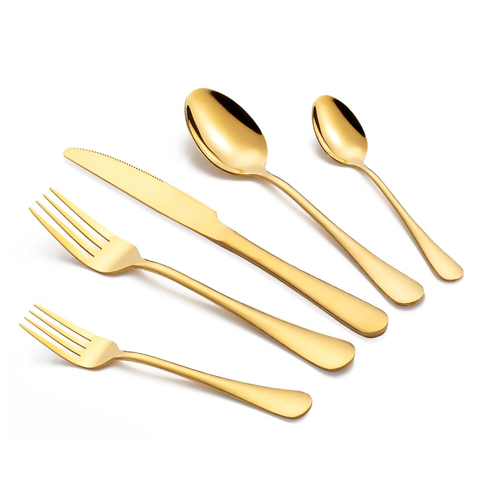 Besteck-Set Set CALIYO Löffel 6 Set Besteck Personen, Gabel 30-teilig, für Spülmaschinenfest Set, Messer Gold Besteck