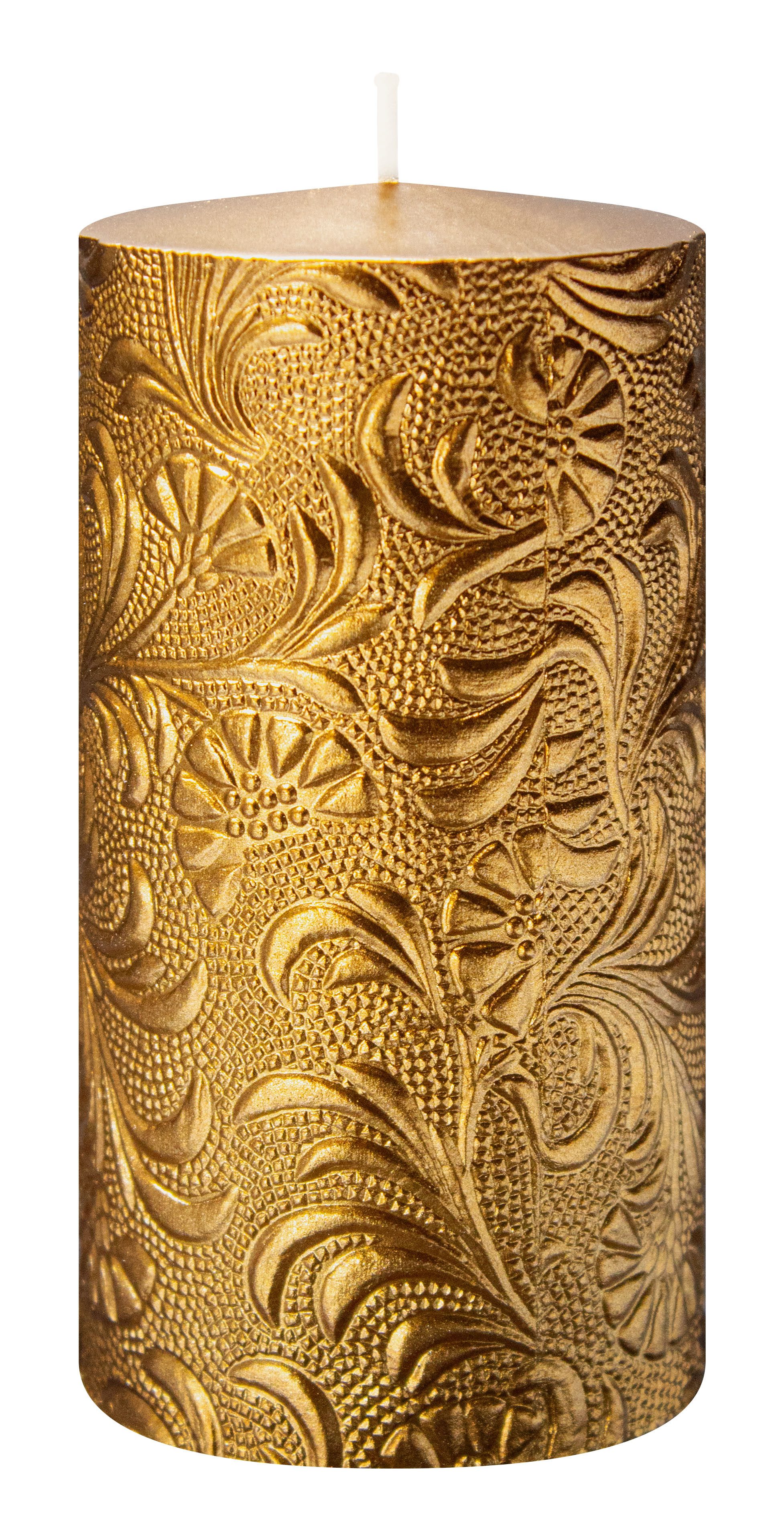 Wiedemann Kerzen Stumpenkerze Kerzen Florale Gelbgold 130 x Ø 70 mm 4er Set günstig online kaufen